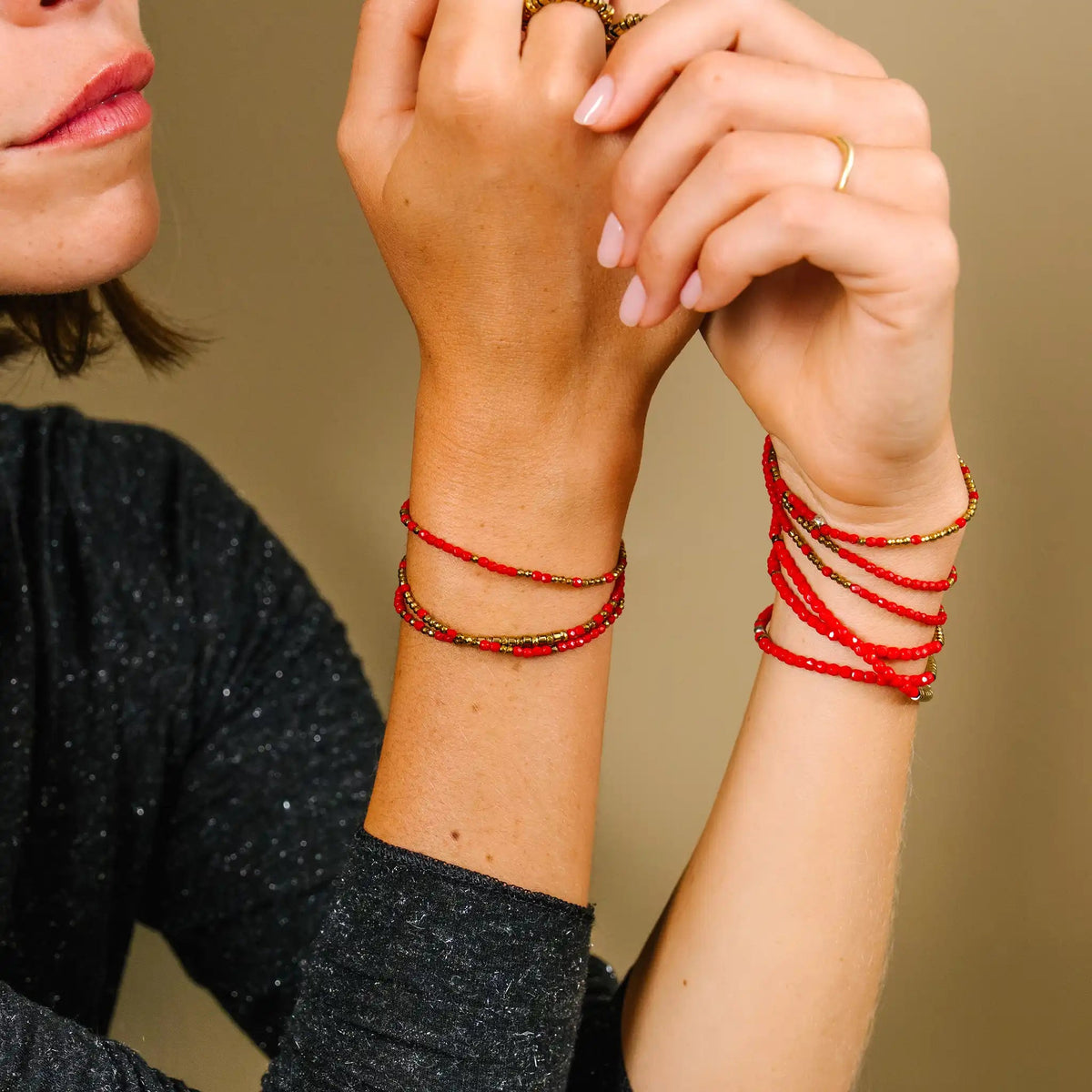 collier / bracelet ALINE 3 - Rouge - Têtes Blondes