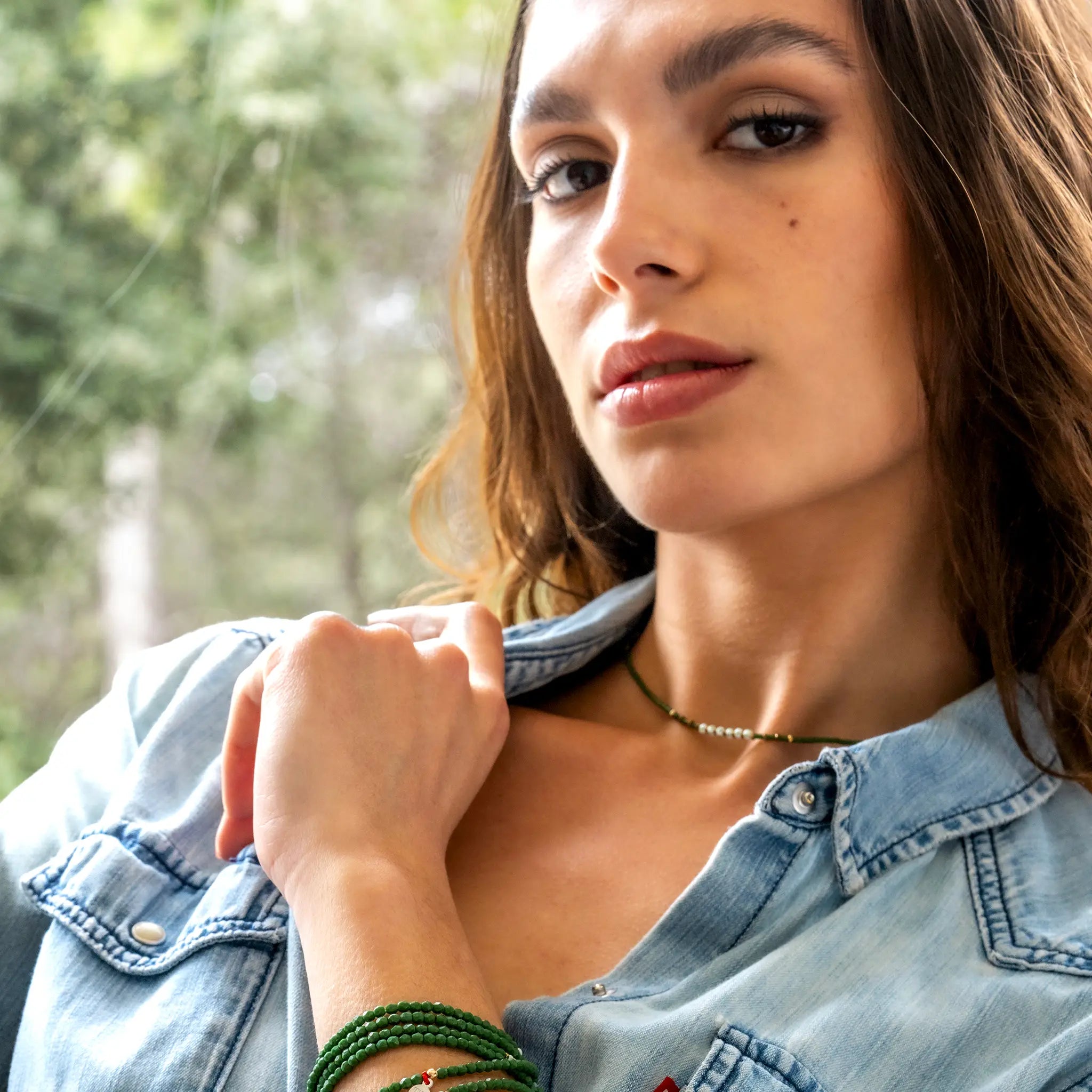 collier / bracelet ANDY - Vert Mat - Têtes Blondes