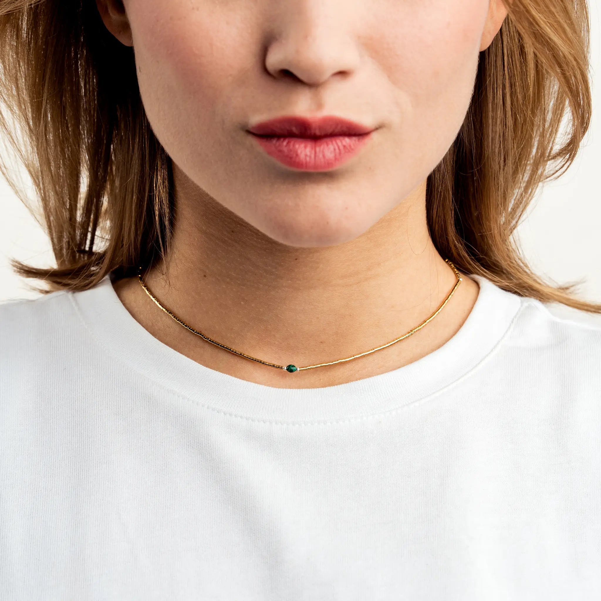collier / bracelet AVA GOLD - Malachite - Têtes Blondes