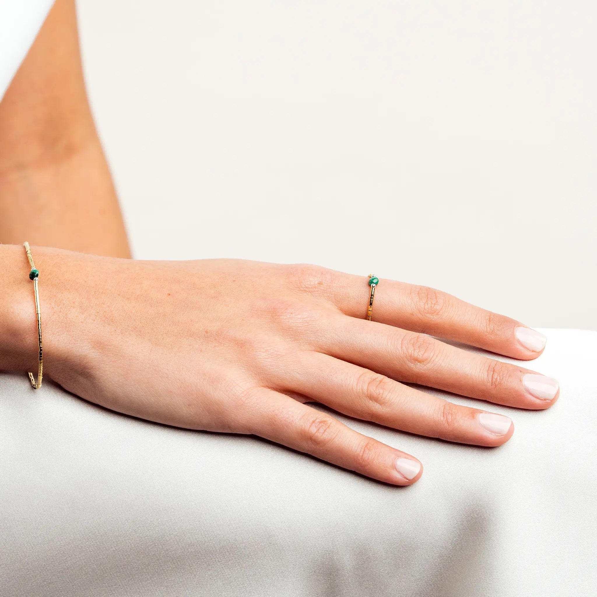 collier / bracelet BAGUE AVA - Malachite - Têtes Blondes