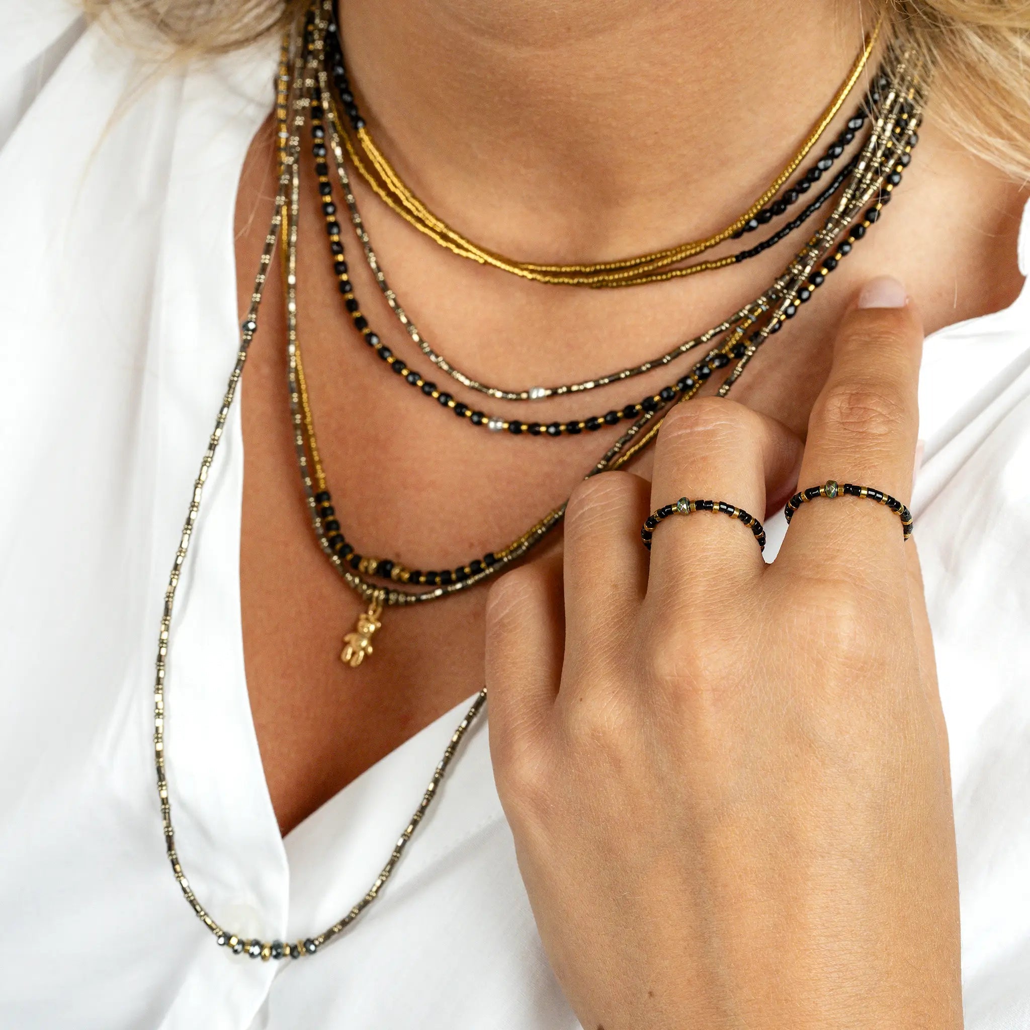 collier / bracelet Bague Heishi - Midnight - Têtes Blondes