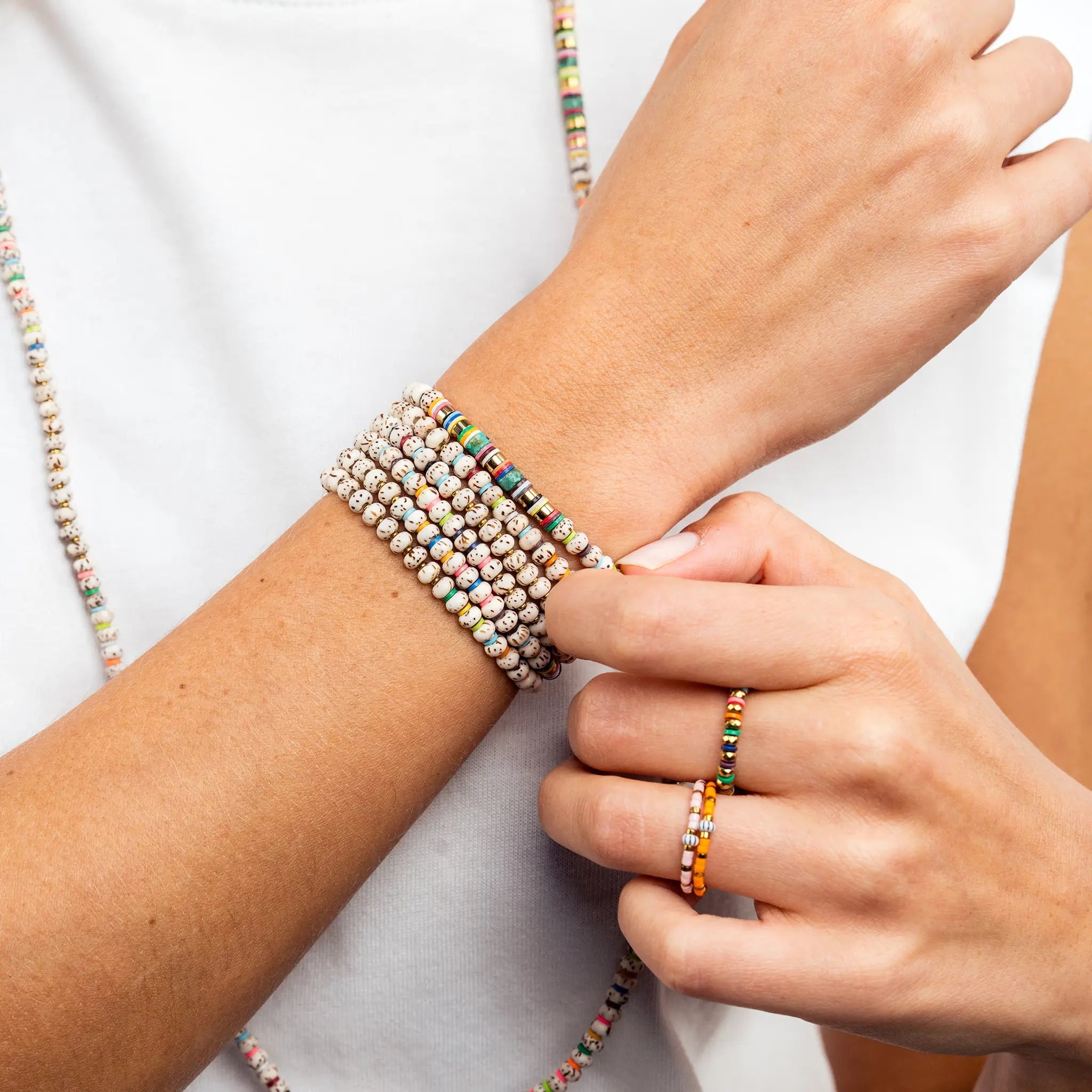 collier / bracelet Bague Heishi - Rose - Têtes Blondes