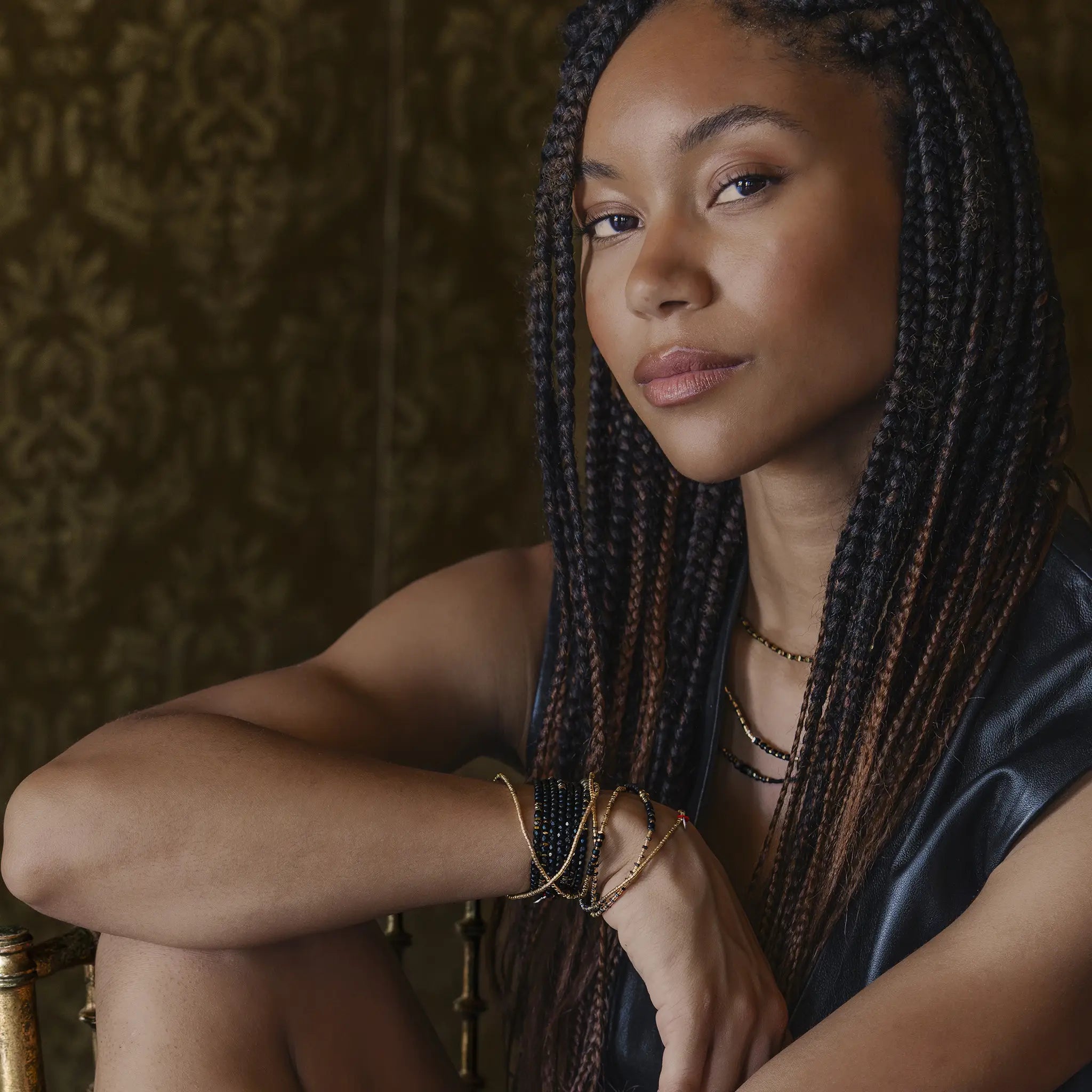 collier / bracelet BLACK PANTHER - Noir Mat - Têtes Blondes