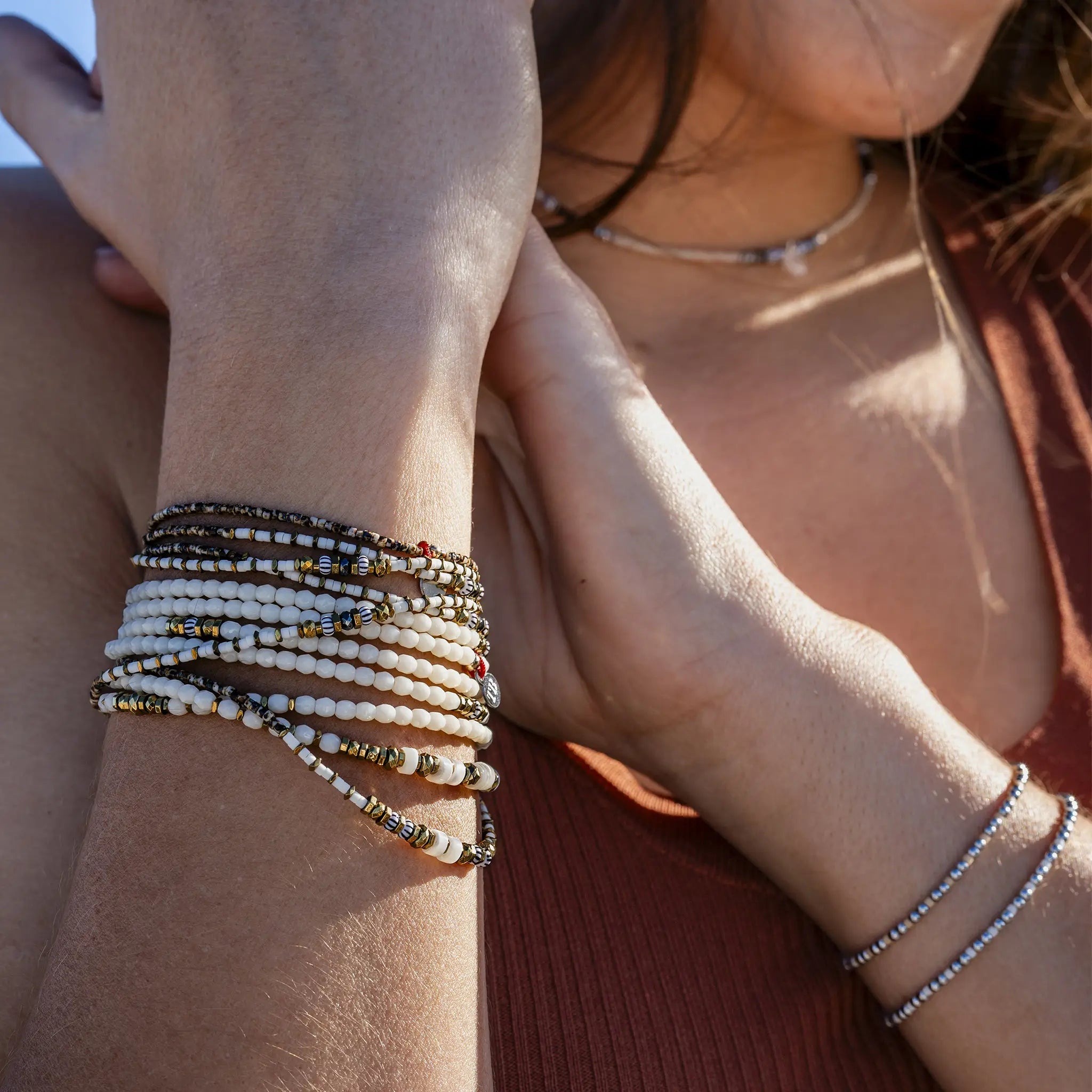 collier / bracelet BLISS SILVER 1 - Miel - Têtes Blondes