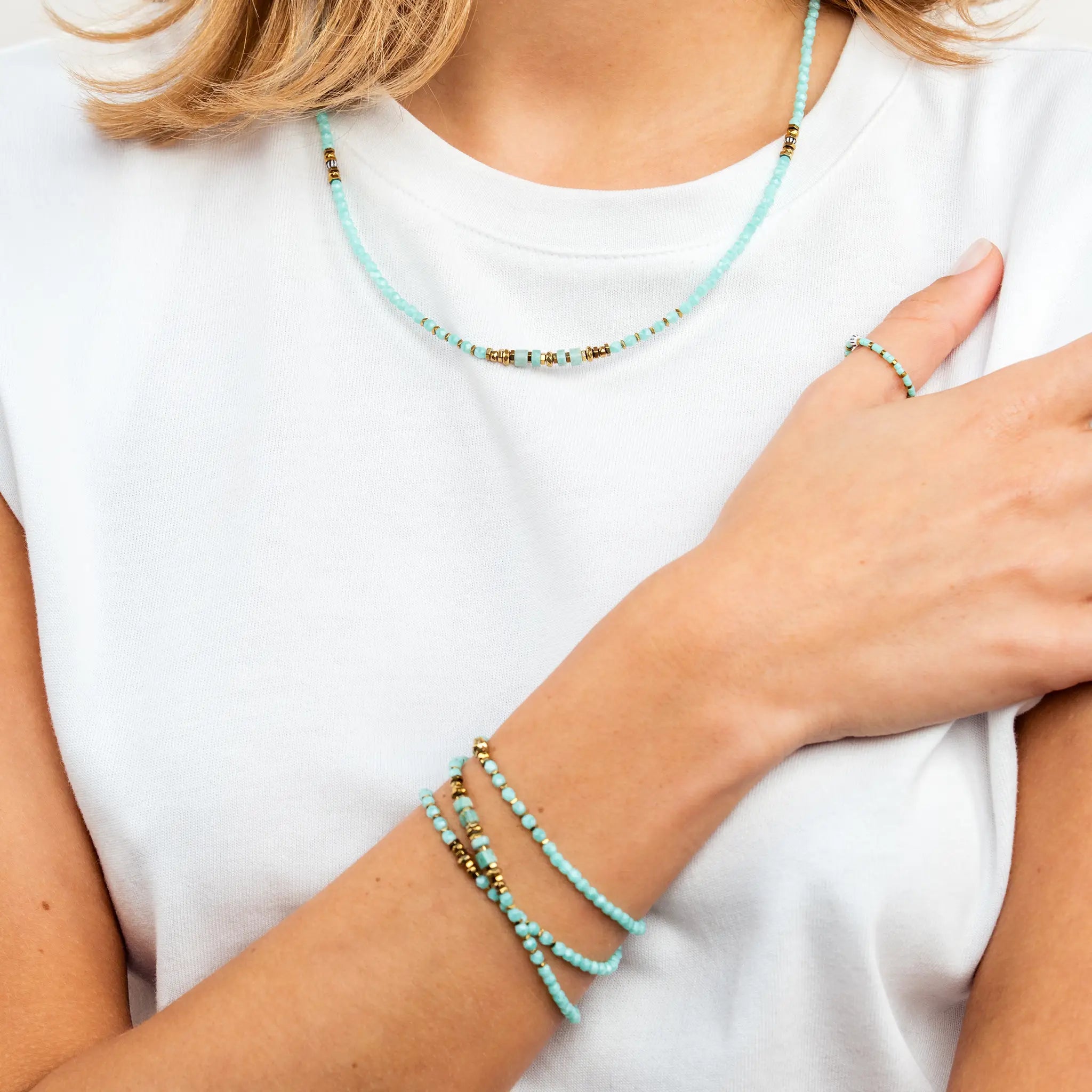collier / bracelet BLONDIE 3 - Bleu Cyan - Têtes Blondes