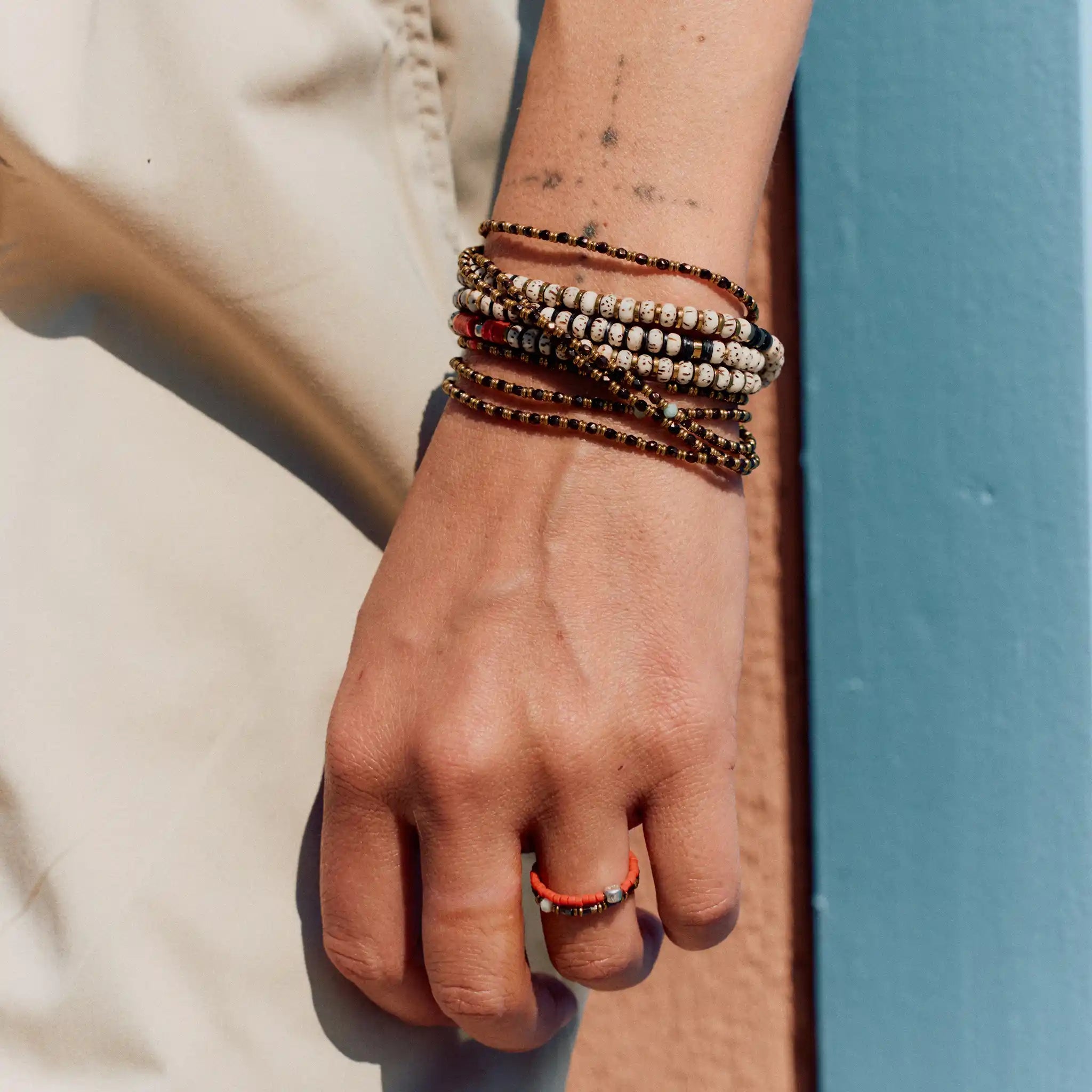 collier / bracelet BODHI 3 - Vanille & Noir - Têtes Blondes