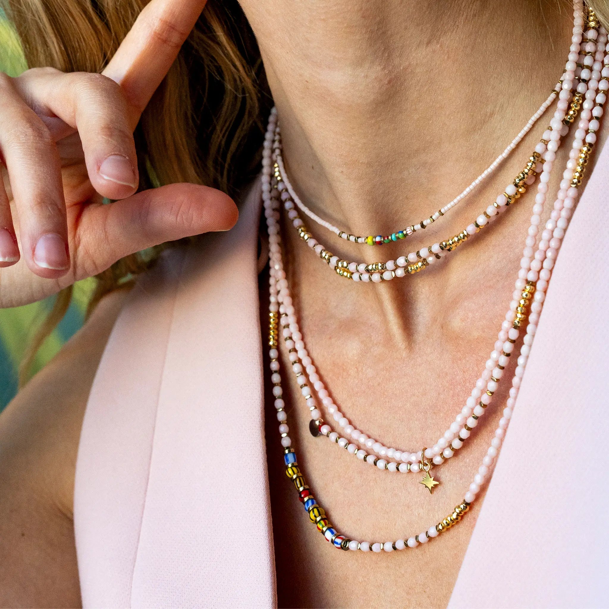 collier / bracelet CARO - Rose Guimauve - Têtes Blondes