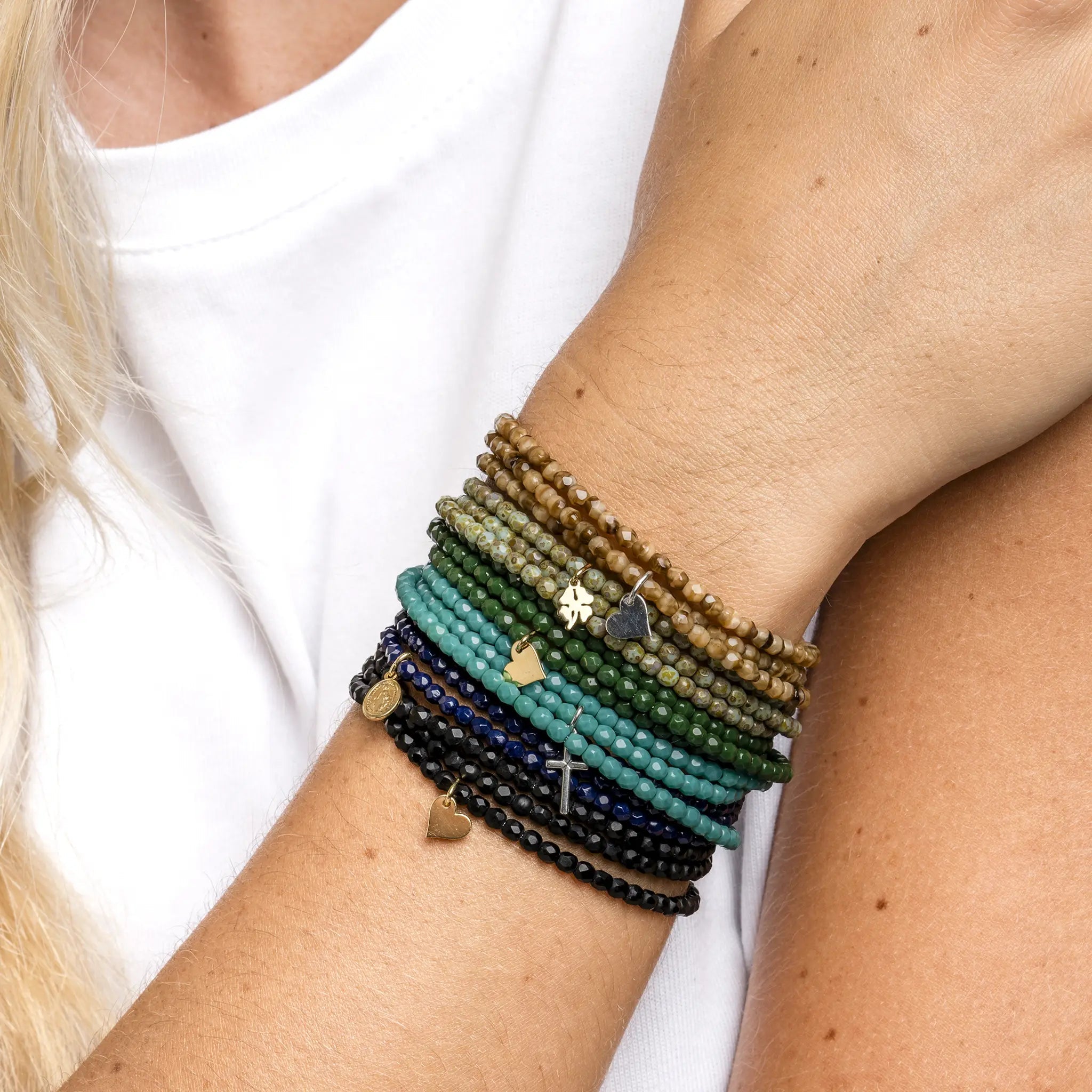 collier / bracelet COEUR GOLD - Noir Mat - Têtes Blondes