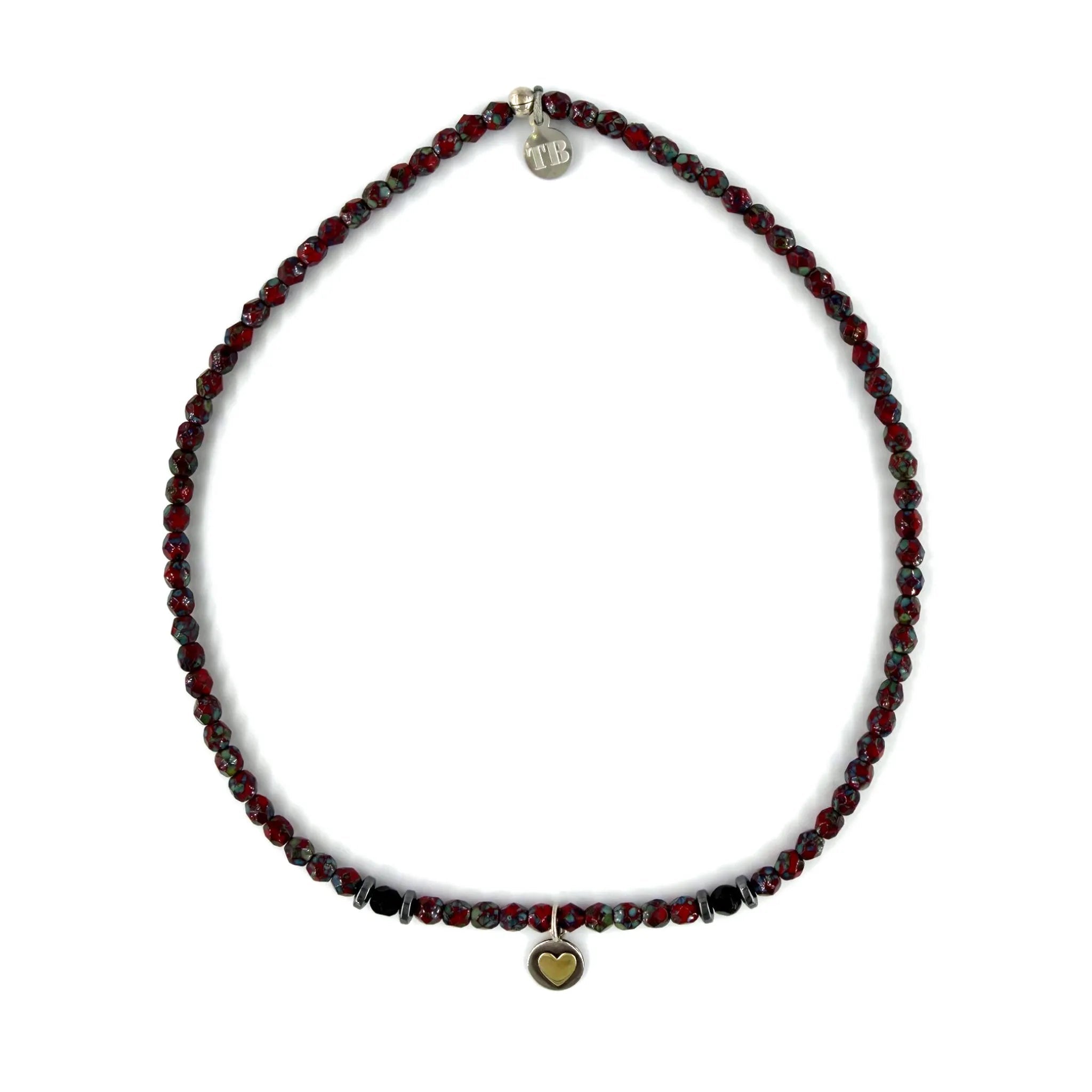 collier / bracelet COEUR - Rouge Marbré - Têtes Blondes