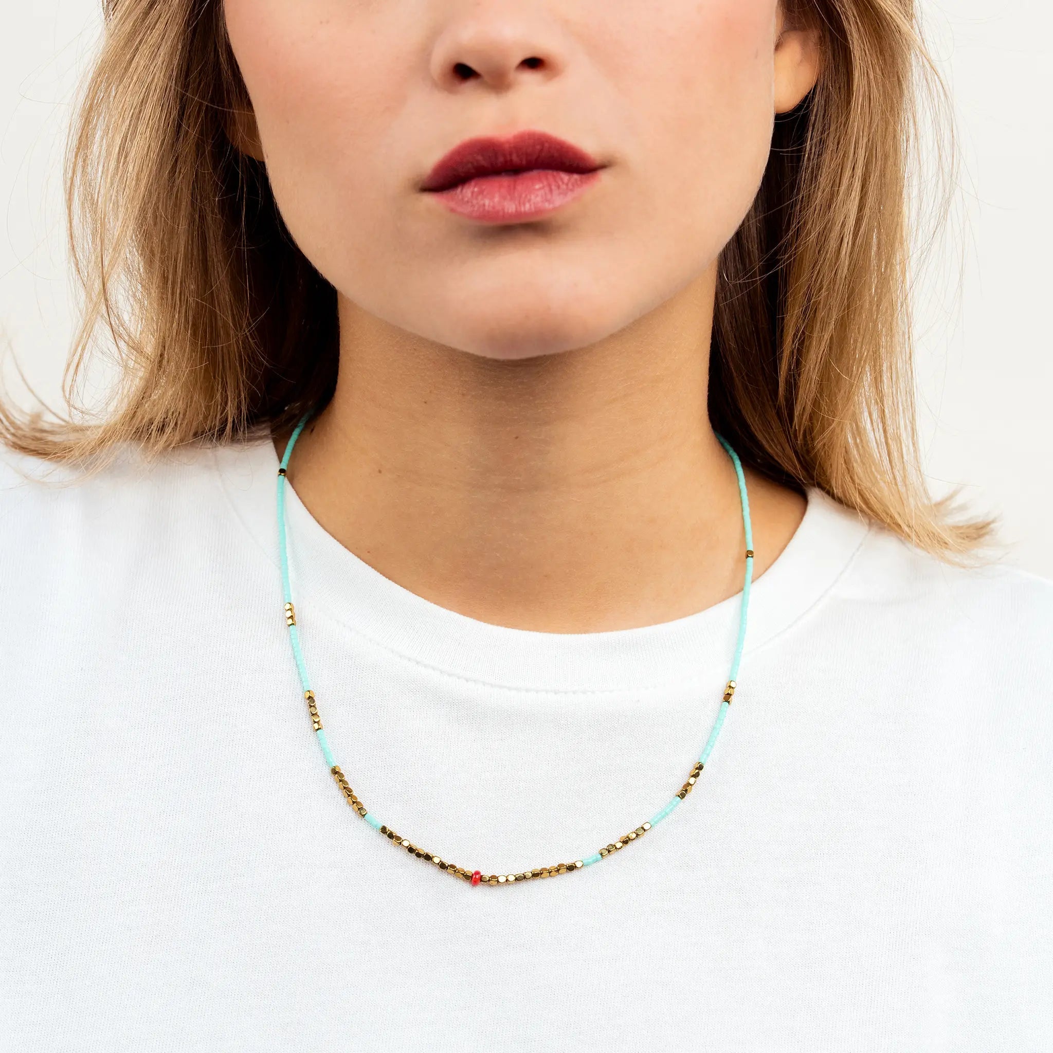 collier / bracelet COLETTE SLIM 3 - Bleu Cyan - Têtes Blondes