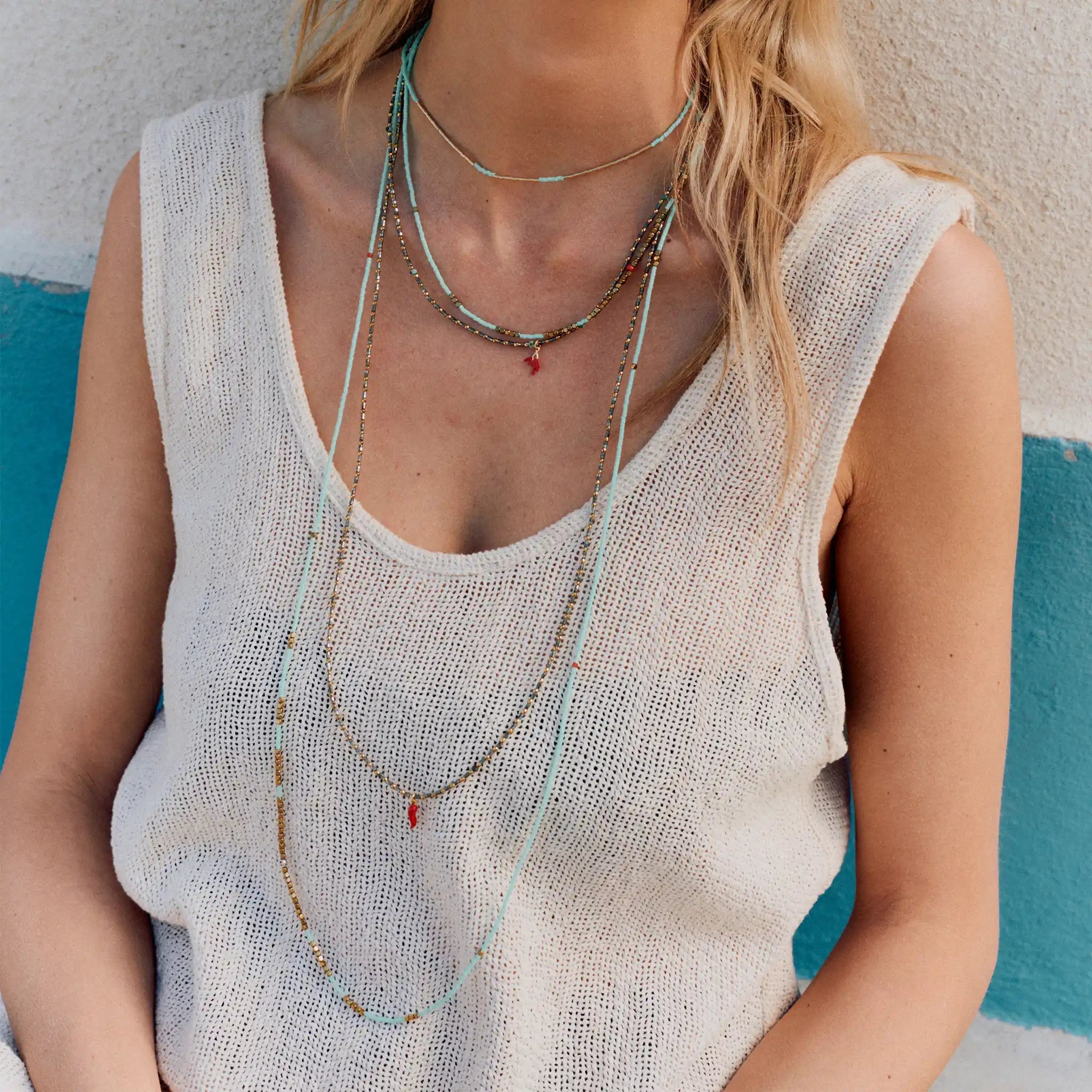 collier / bracelet COLETTE SLIM 6 - Bleu Cyan - Têtes Blondes