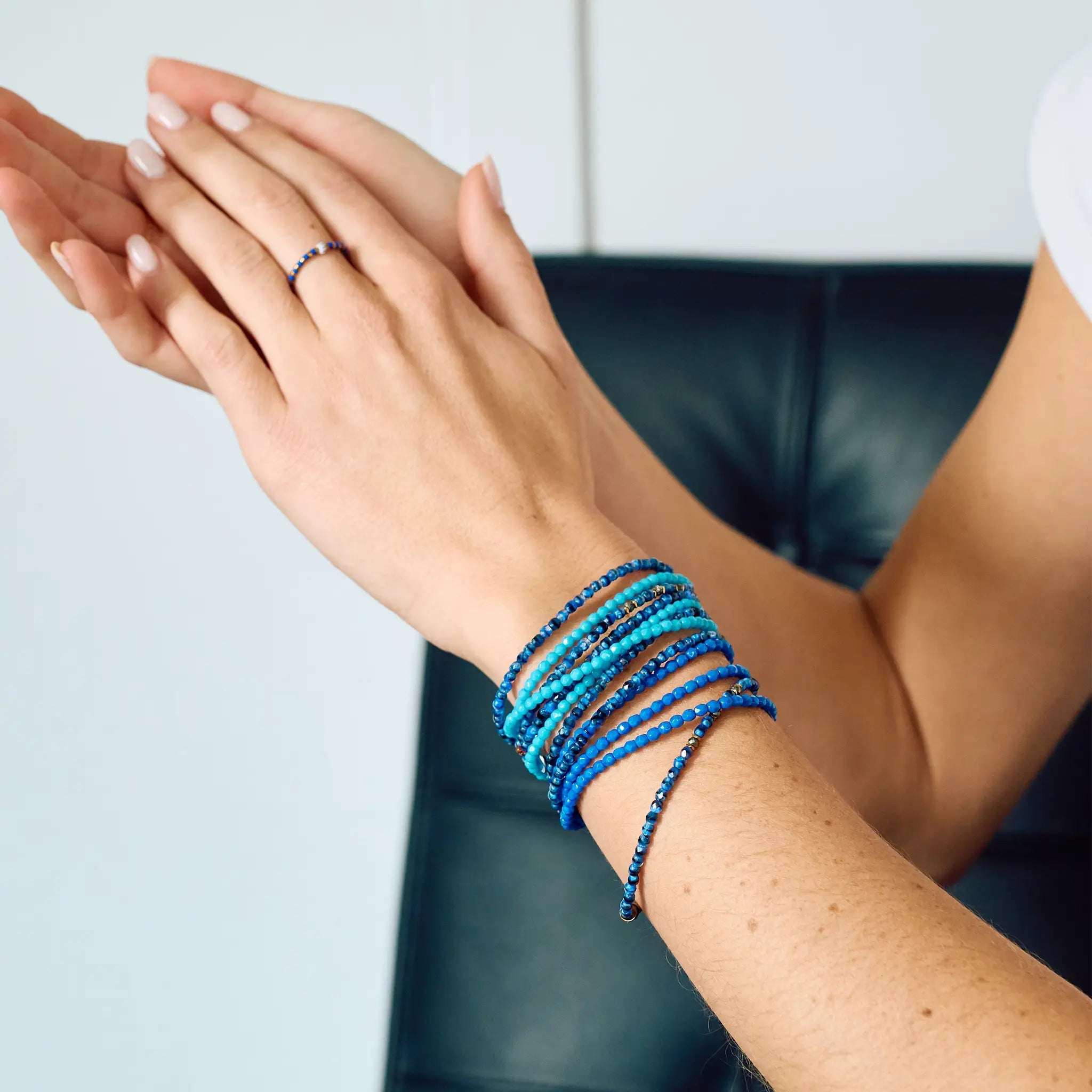 collier / bracelet Collier - Bracelet Bleu Azur - Têtes Blondes