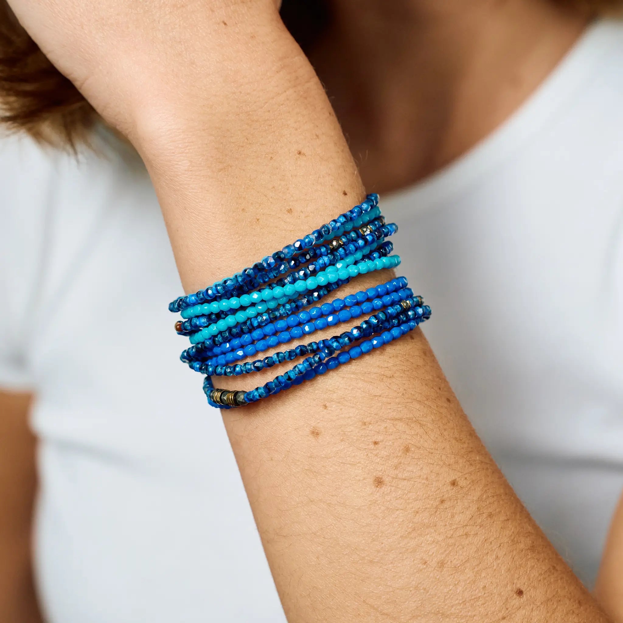 collier / bracelet Collier - Bracelet Bleu Azur - Têtes Blondes