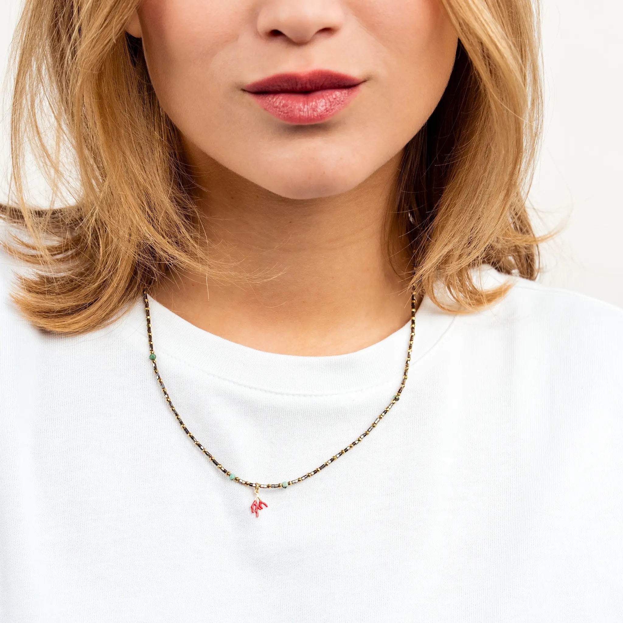 collier / bracelet CORAIL - Gold Métal - Têtes Blondes