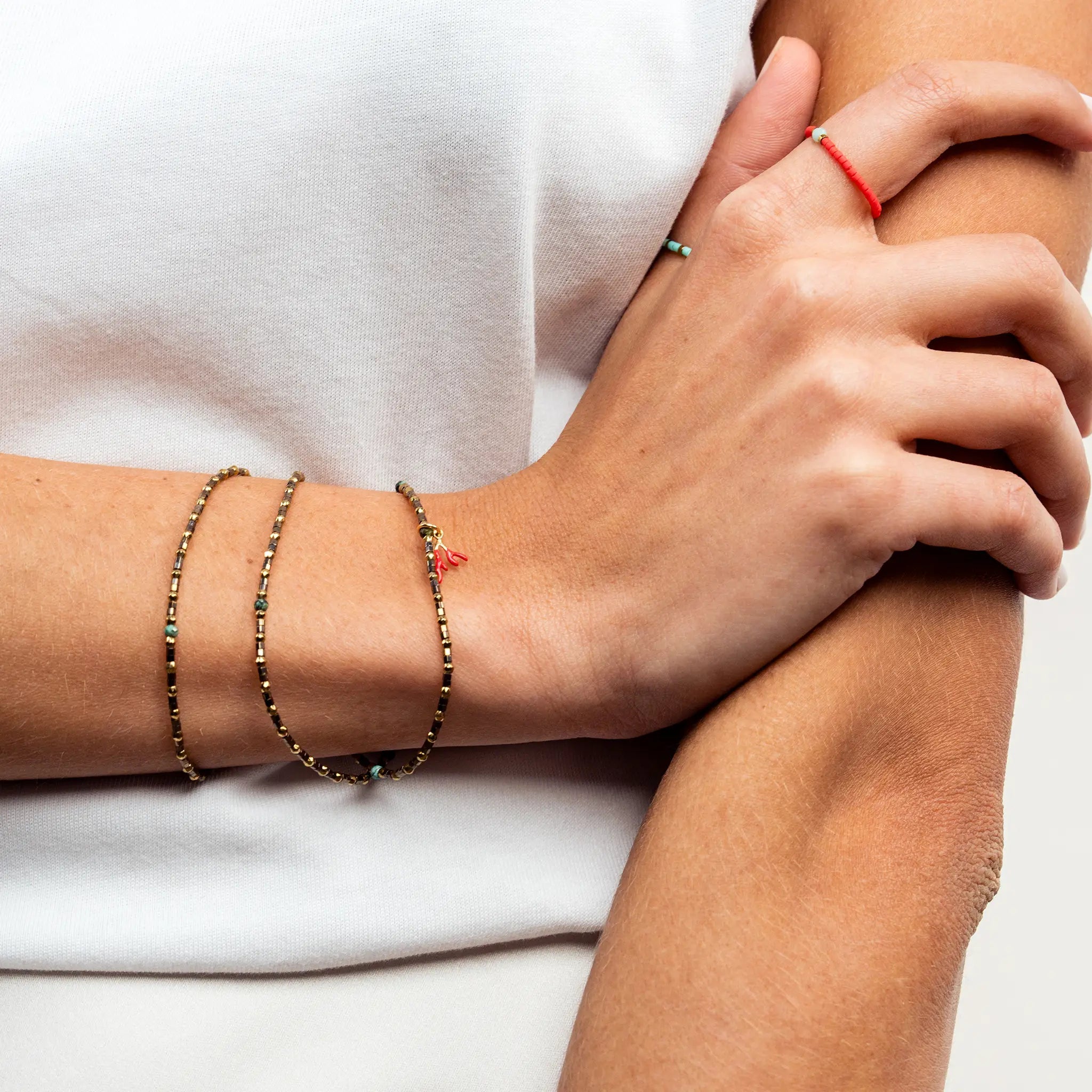 collier / bracelet CORAIL - Gold Métal - Têtes Blondes