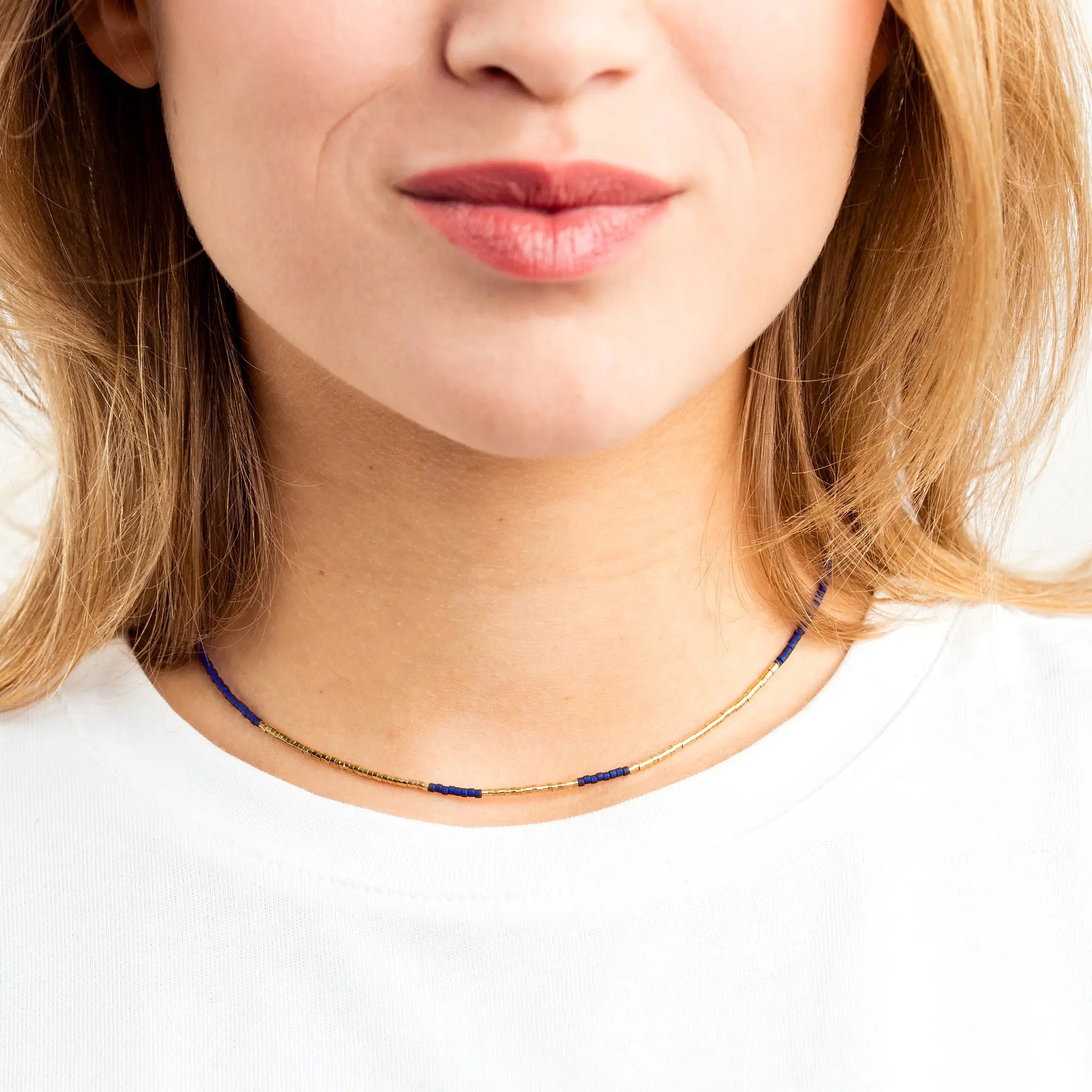 collier / bracelet EMMA - Ras de cou Cobalt - Têtes Blondes