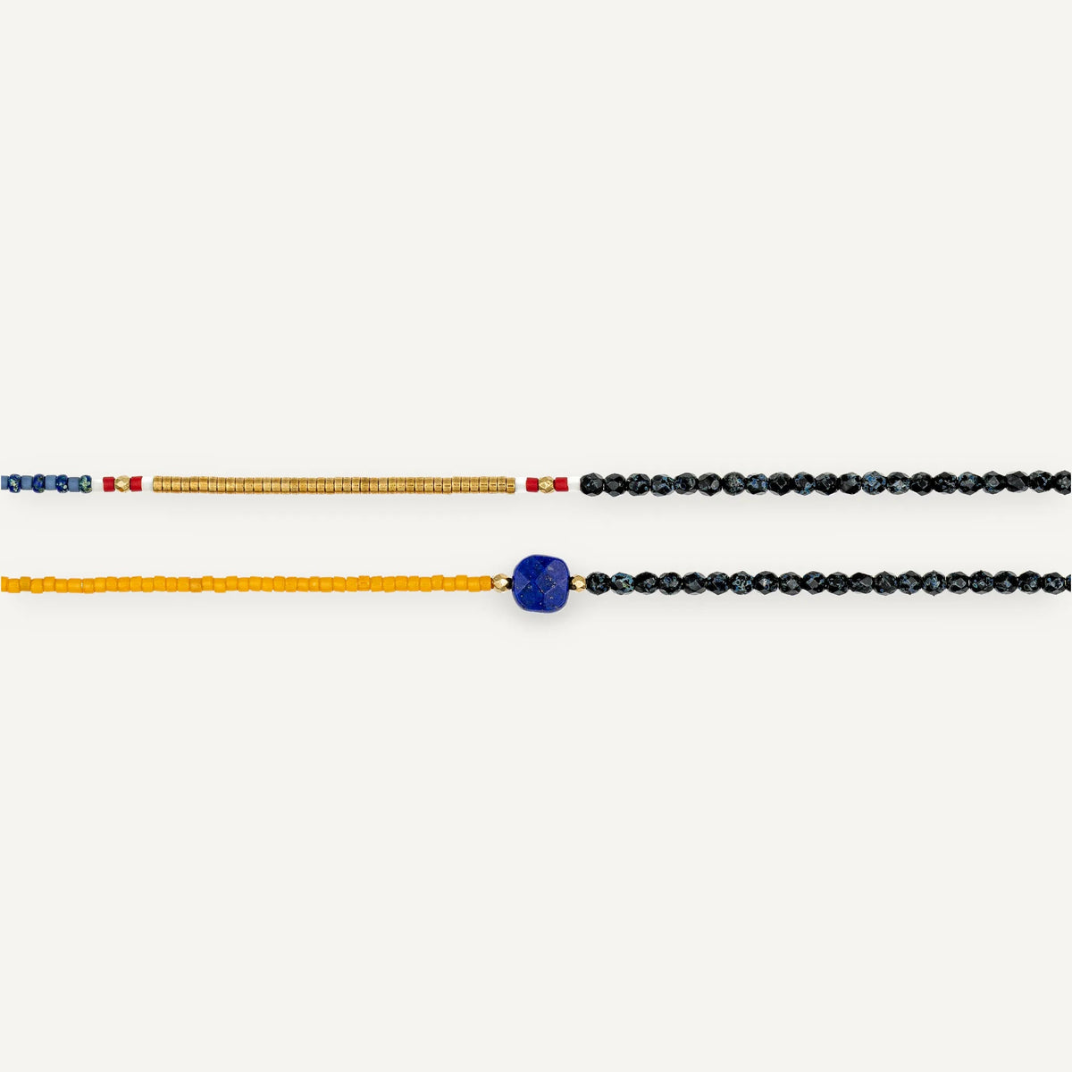 collier / bracelet FUSION - Bleu & Moutarde - Têtes Blondes