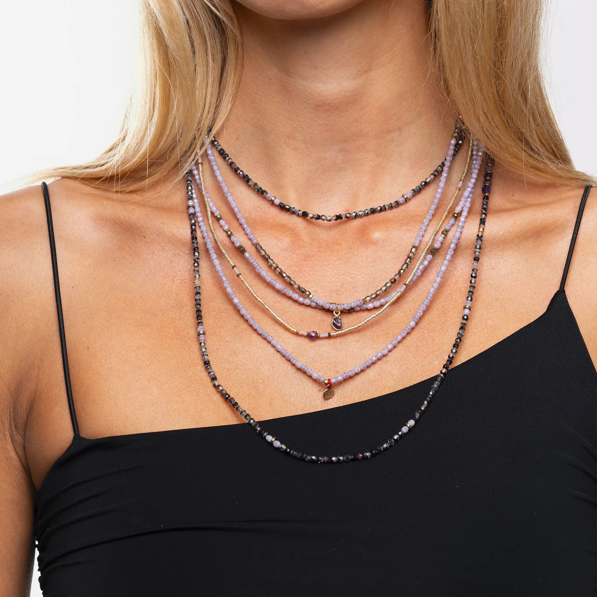 collier / bracelet GABRIELLE Mauve Marbré - Têtes Blondes