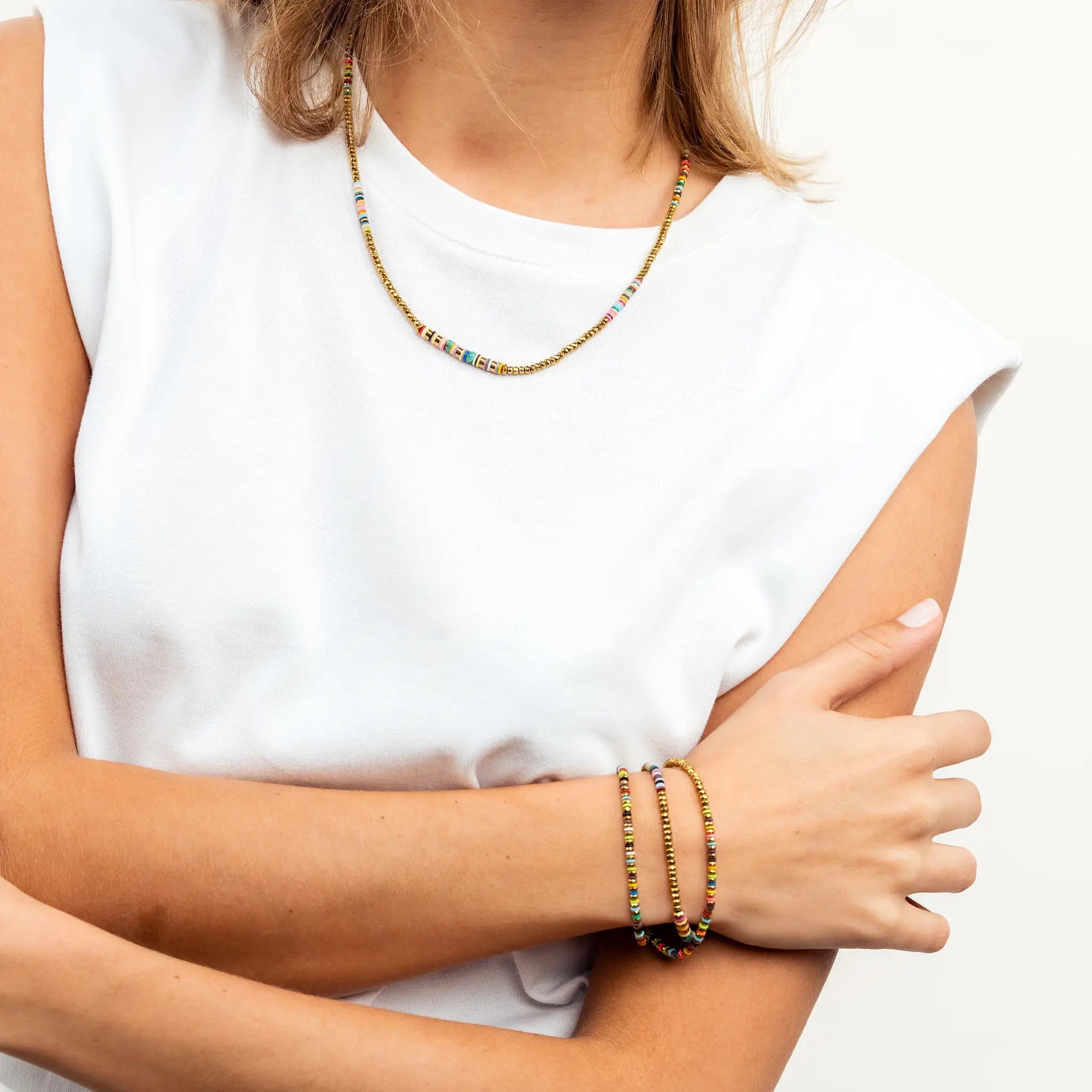 collier / bracelet HAPPY 3 - Gold & Multicolore - Têtes Blondes