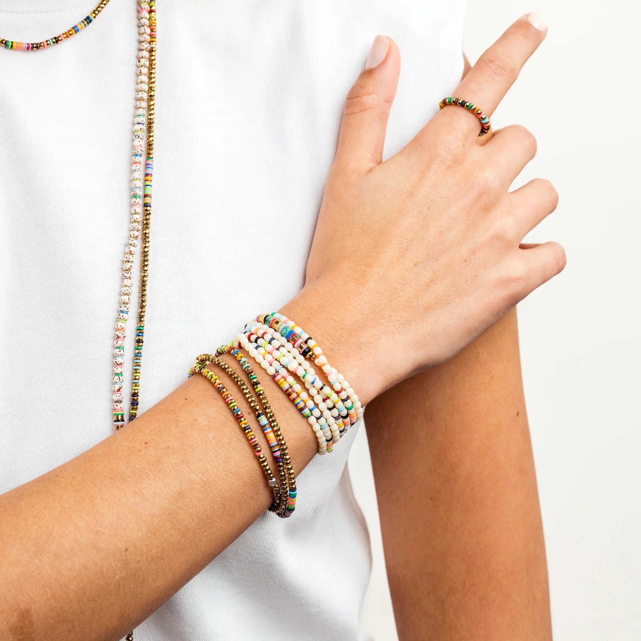 collier / bracelet HAPPY 3 - Gold & Multicolore - Têtes Blondes