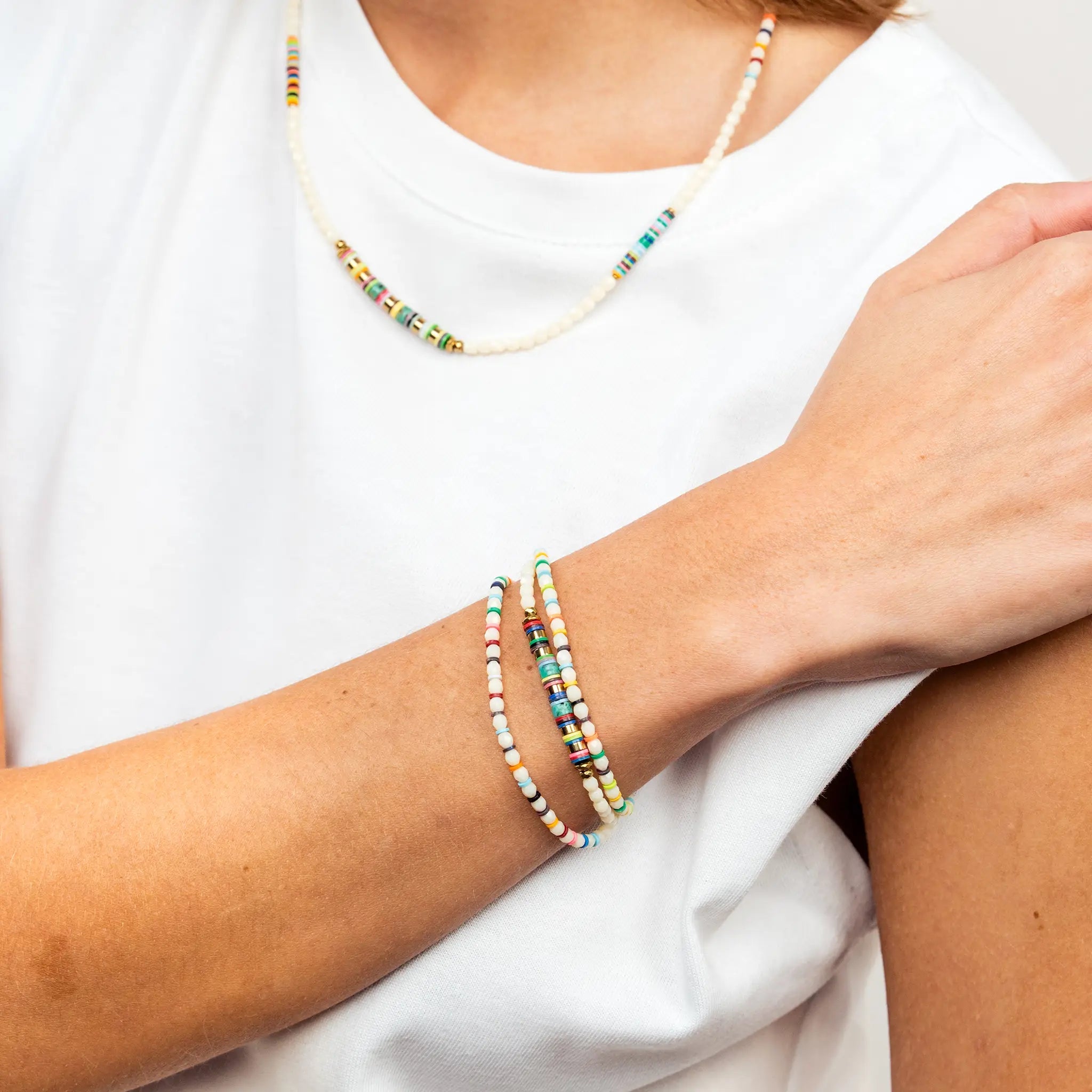 collier / bracelet HAPPY 3 - Vanille & Multicolore - Têtes Blondes