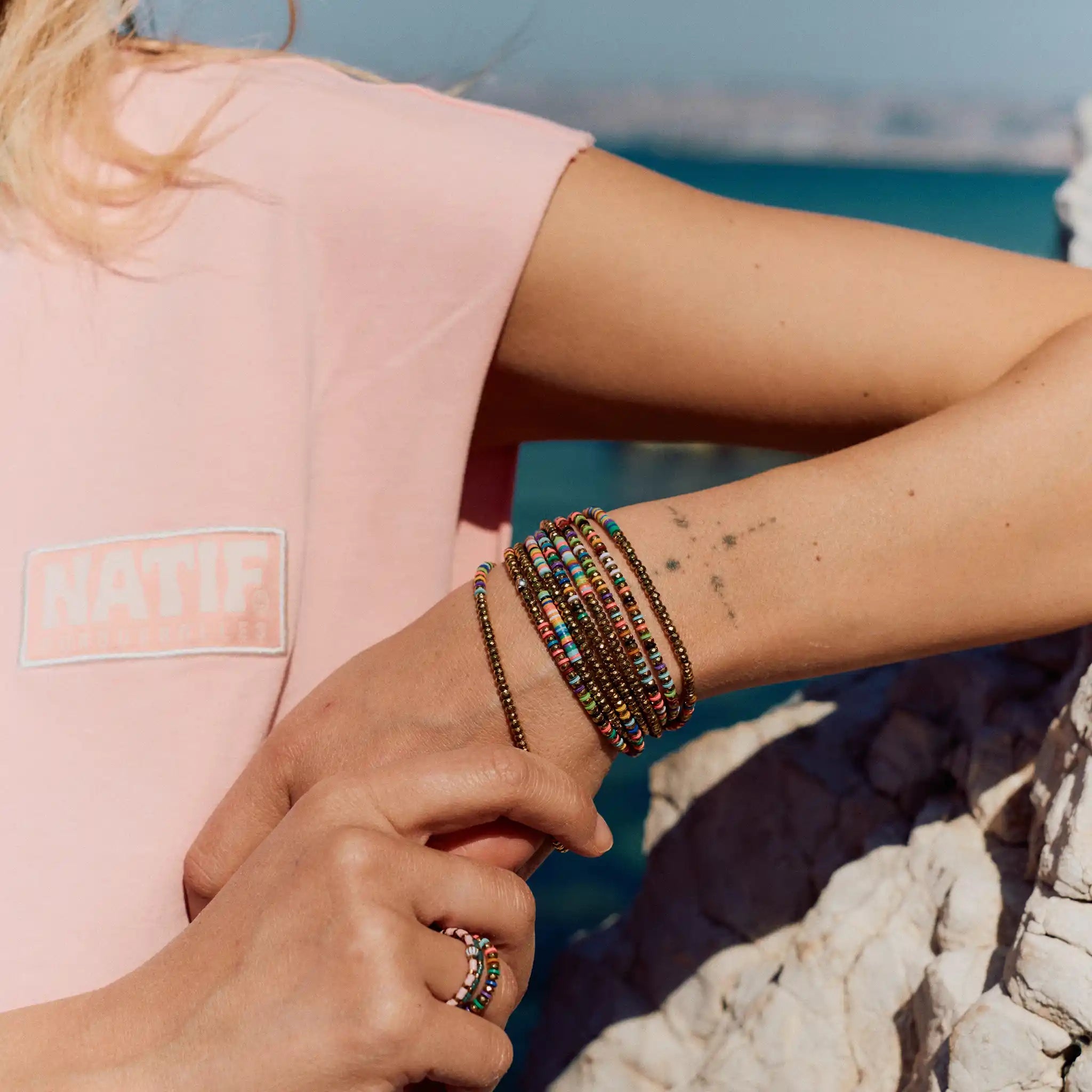 collier / bracelet HAPPY 6 - Gold & Multicolore - Têtes Blondes