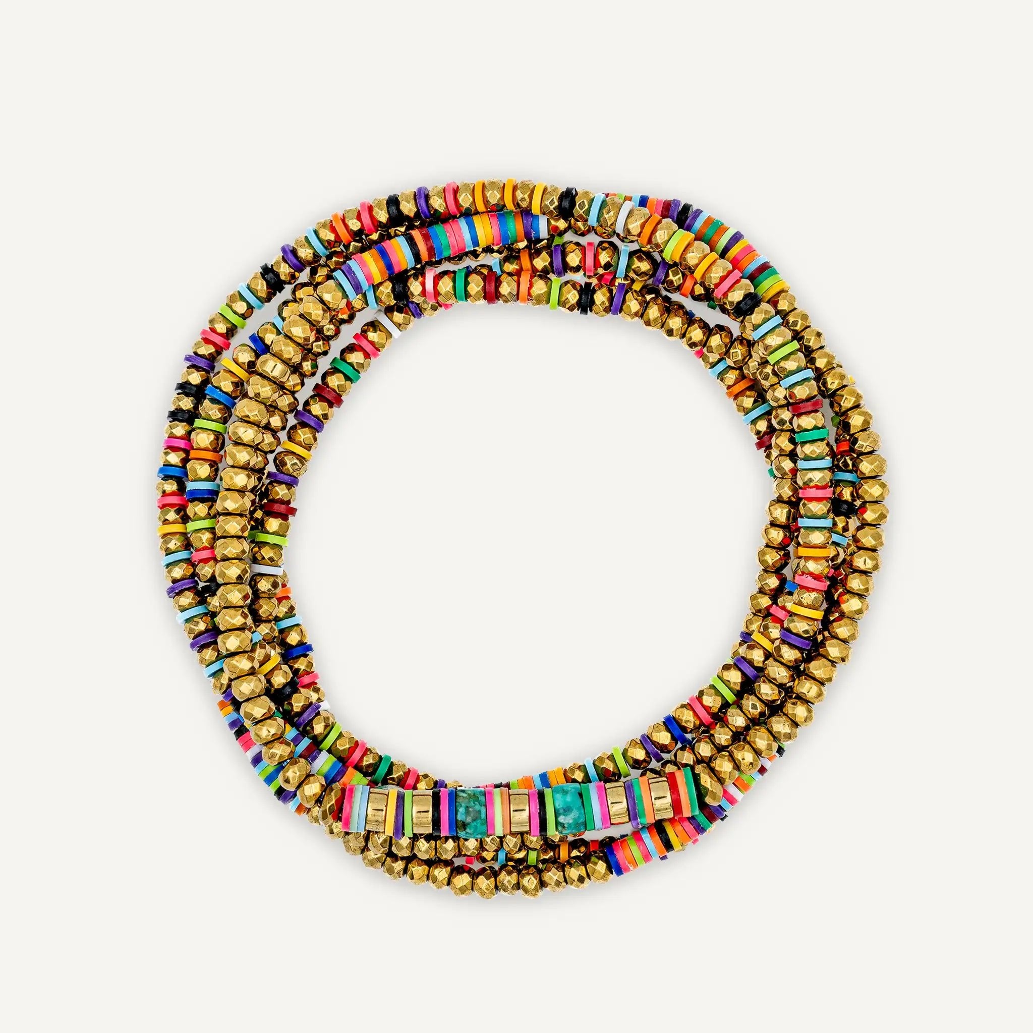 collier / bracelet HAPPY 6 - Gold & Multicolore - Têtes Blondes