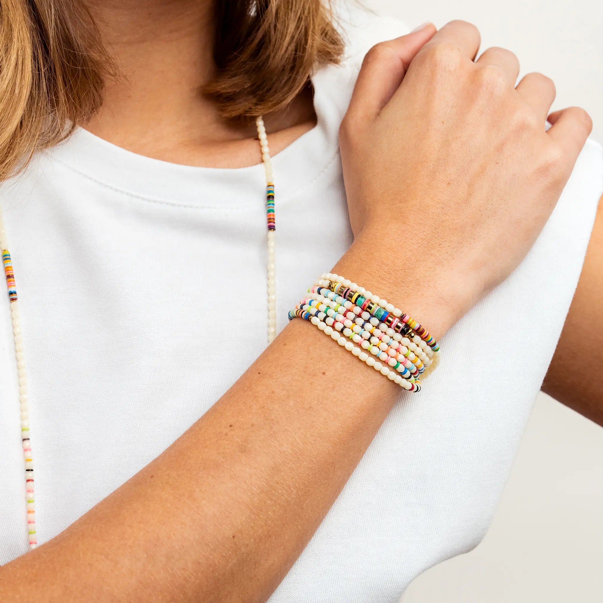 collier / bracelet HAPPY 6 - Vanille & Multicolore - Têtes Blondes