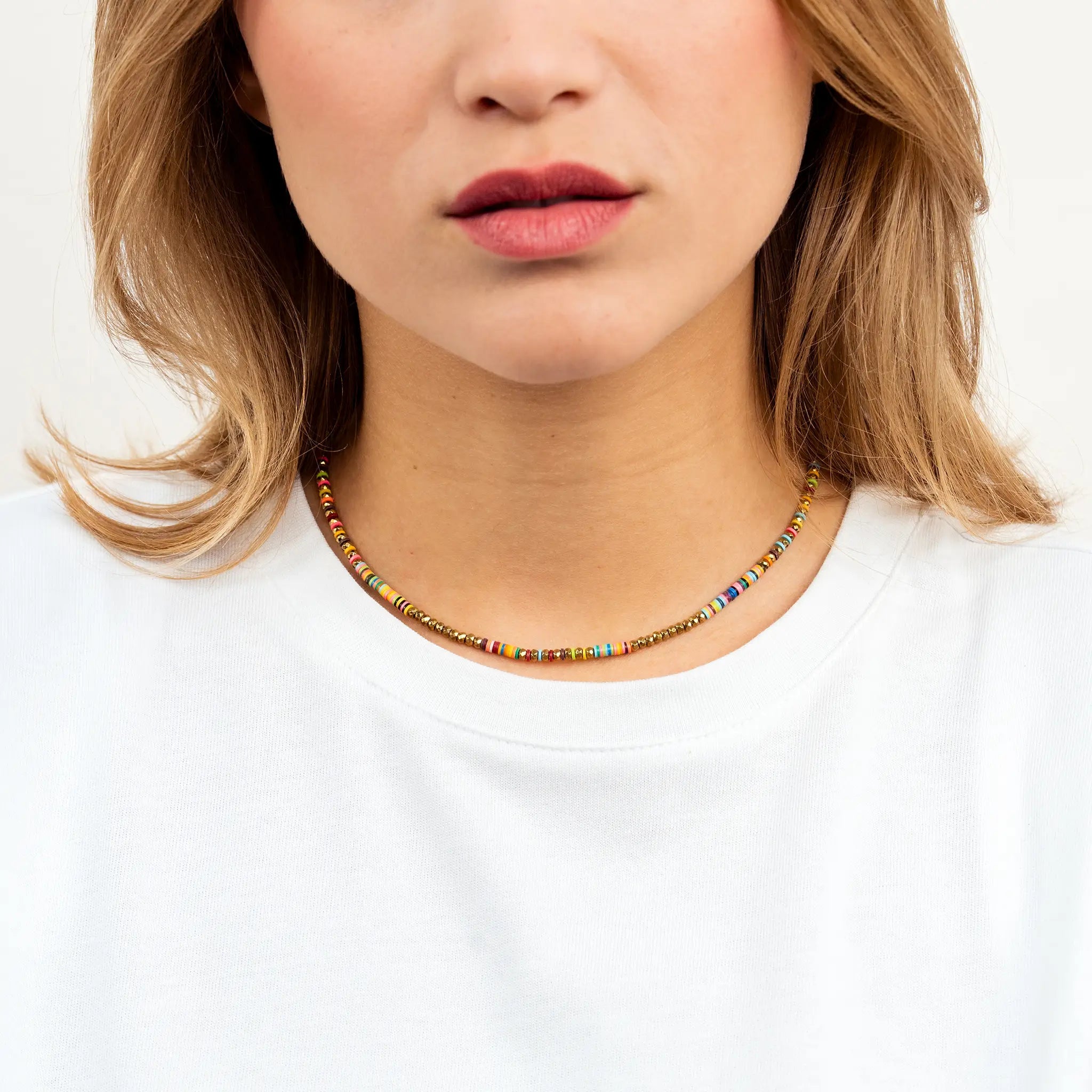 collier / bracelet HAPPY - Gold & Multicolore - Têtes Blondes