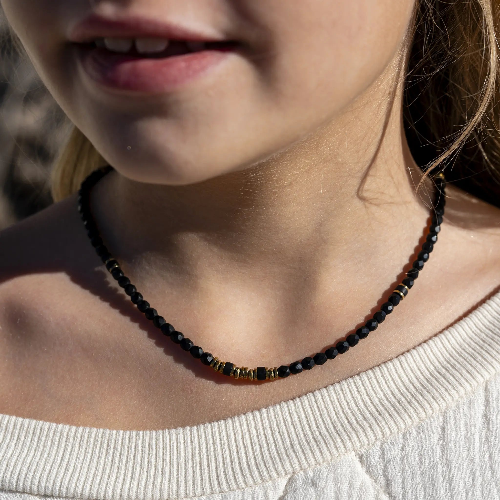 collier / bracelet KELLY GOLD - Noir Mat - Têtes Blondes