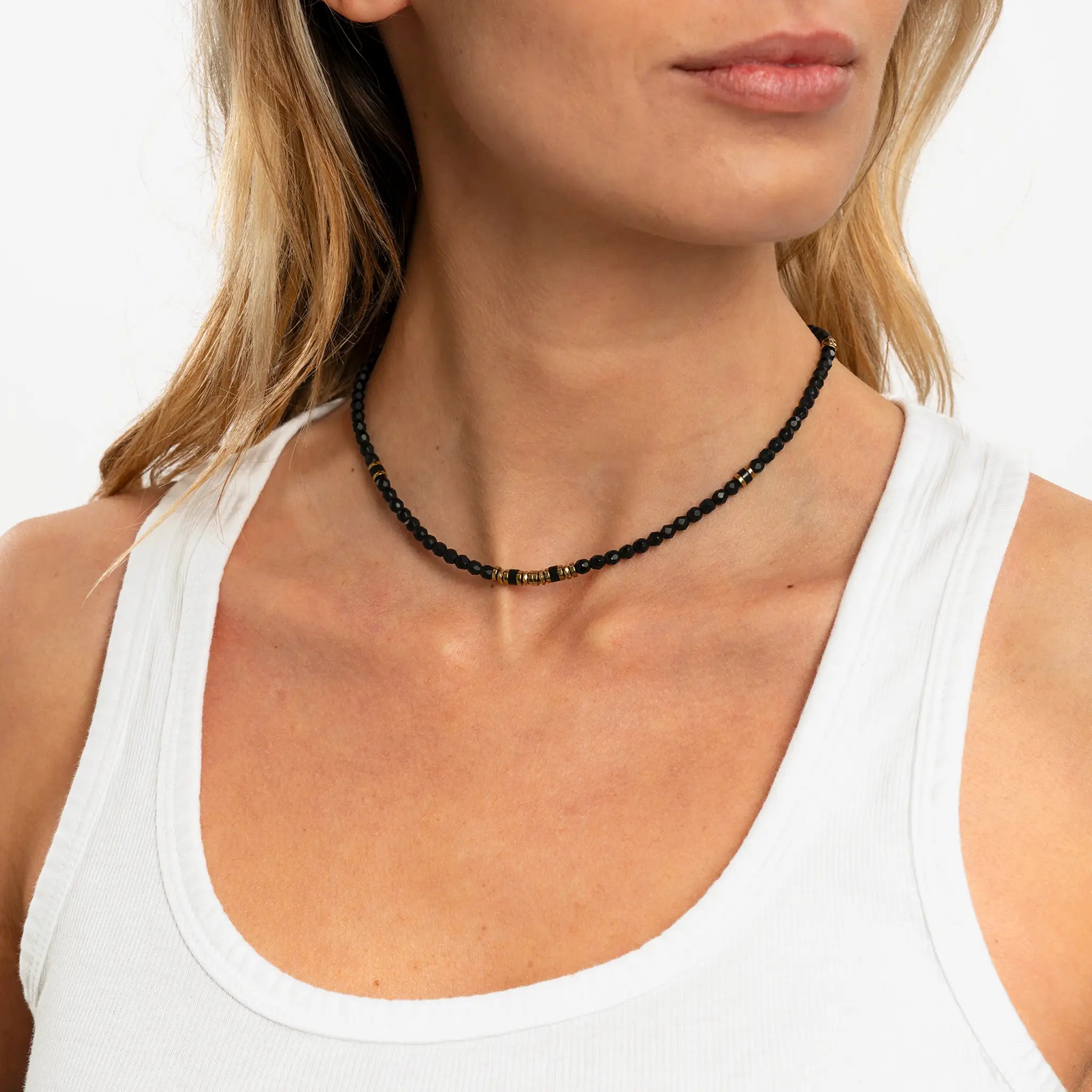 collier / bracelet KELLY GOLD - Noir Mat - Têtes Blondes