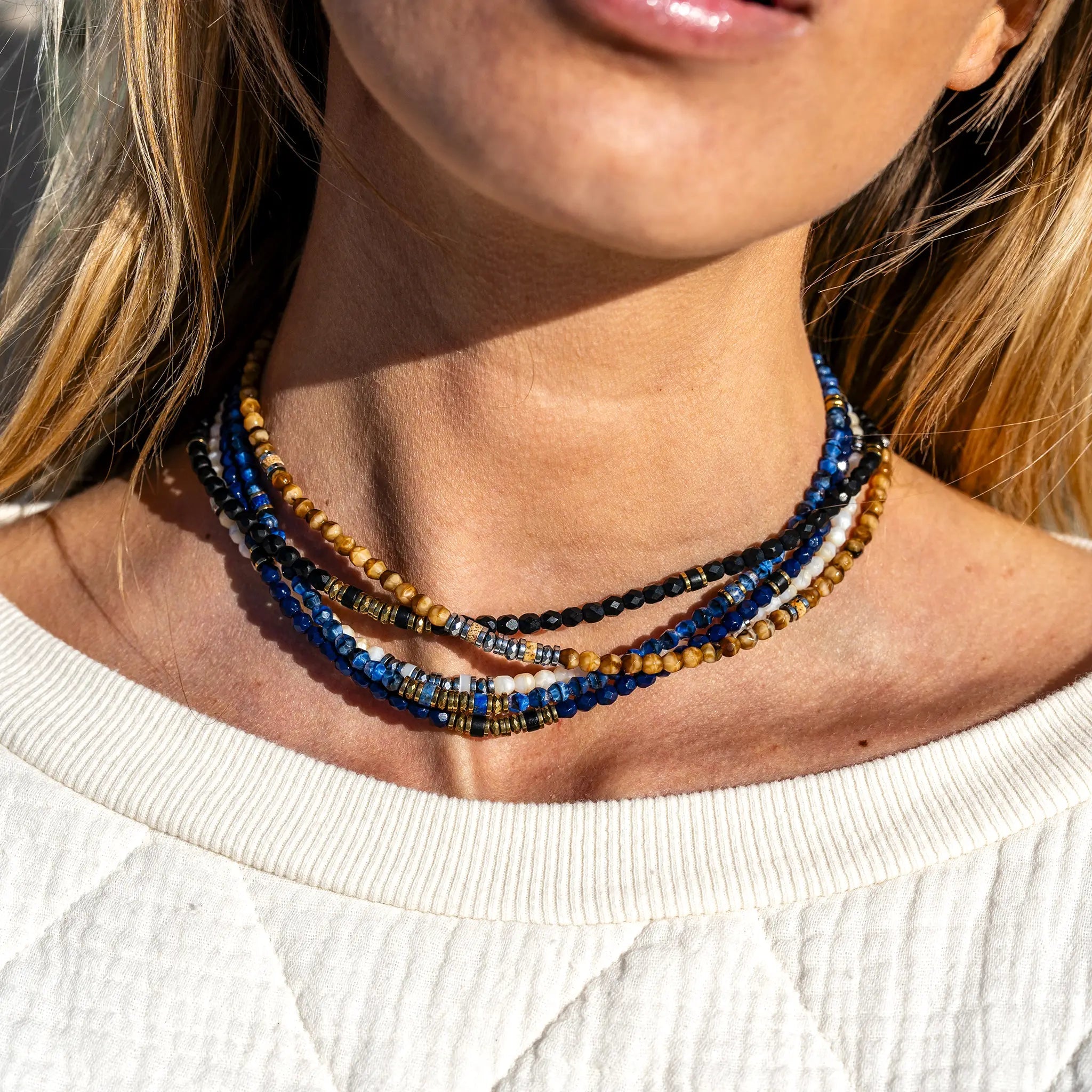 collier / bracelet KELLY GOLD - Noir Mat - Têtes Blondes