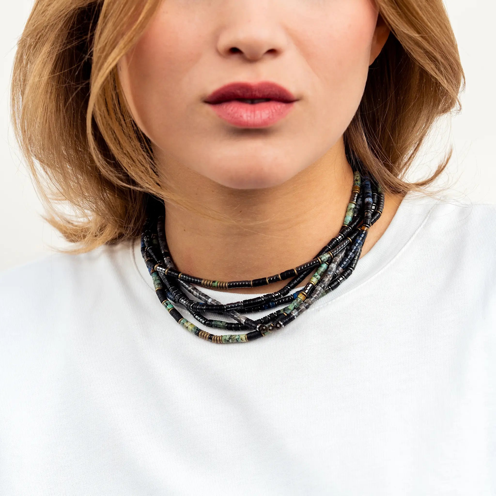 collier / bracelet LENNY - Jaspe Kambaba - Têtes Blondes