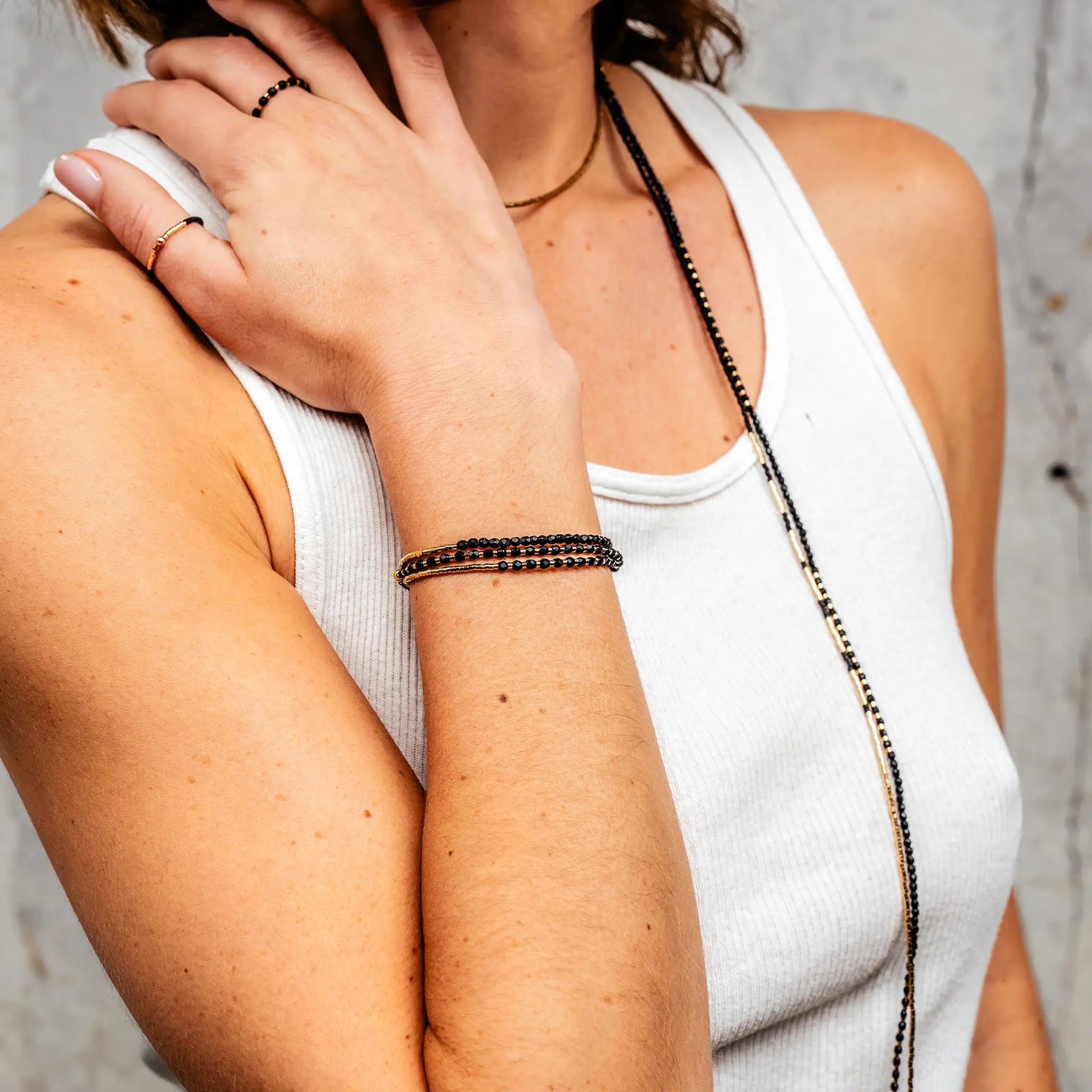 collier / bracelet LULLI - 3 tours Noir Mat - Têtes Blondes