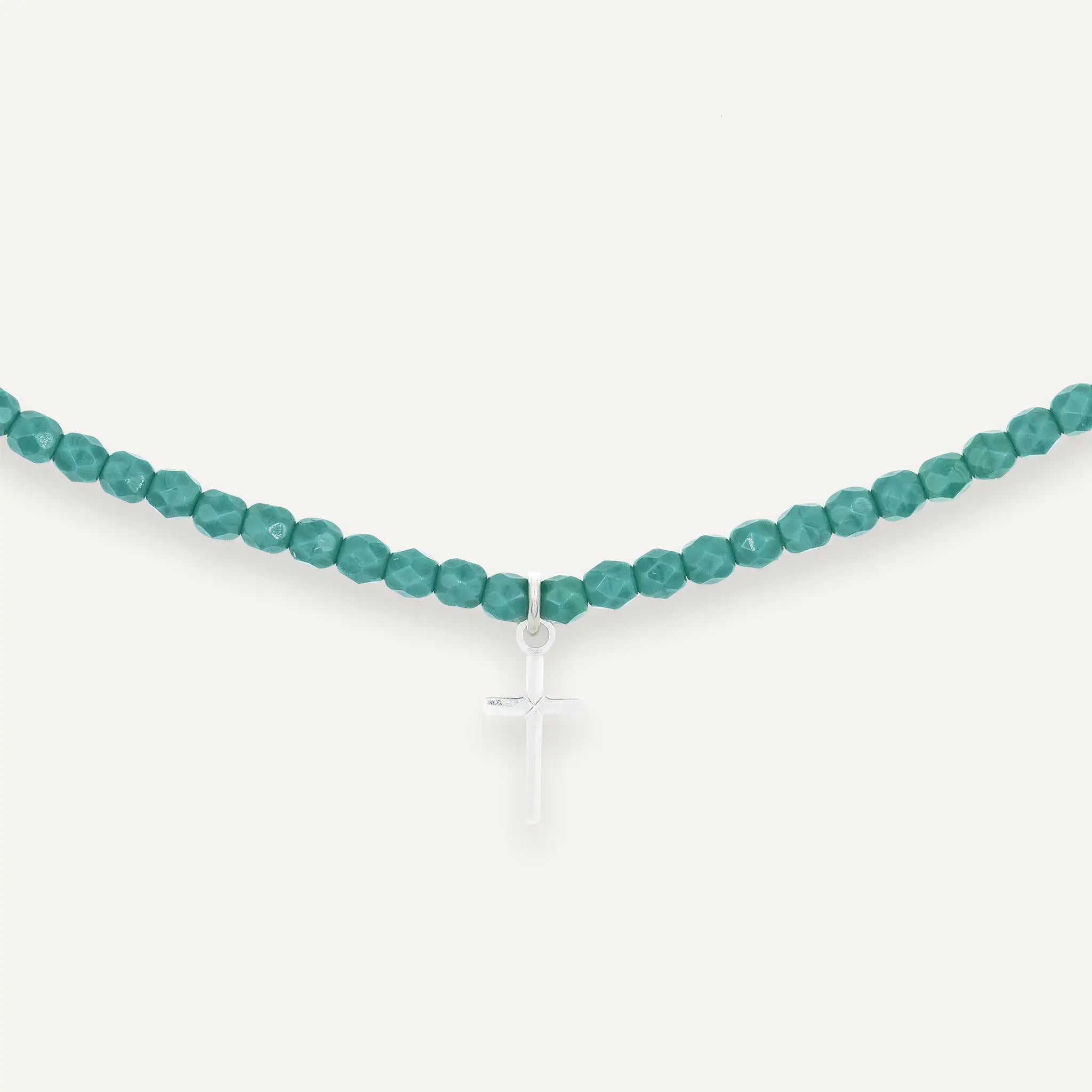 collier / bracelet NEW CROSS SILVER - Turquoise Persian - Têtes Blondes
