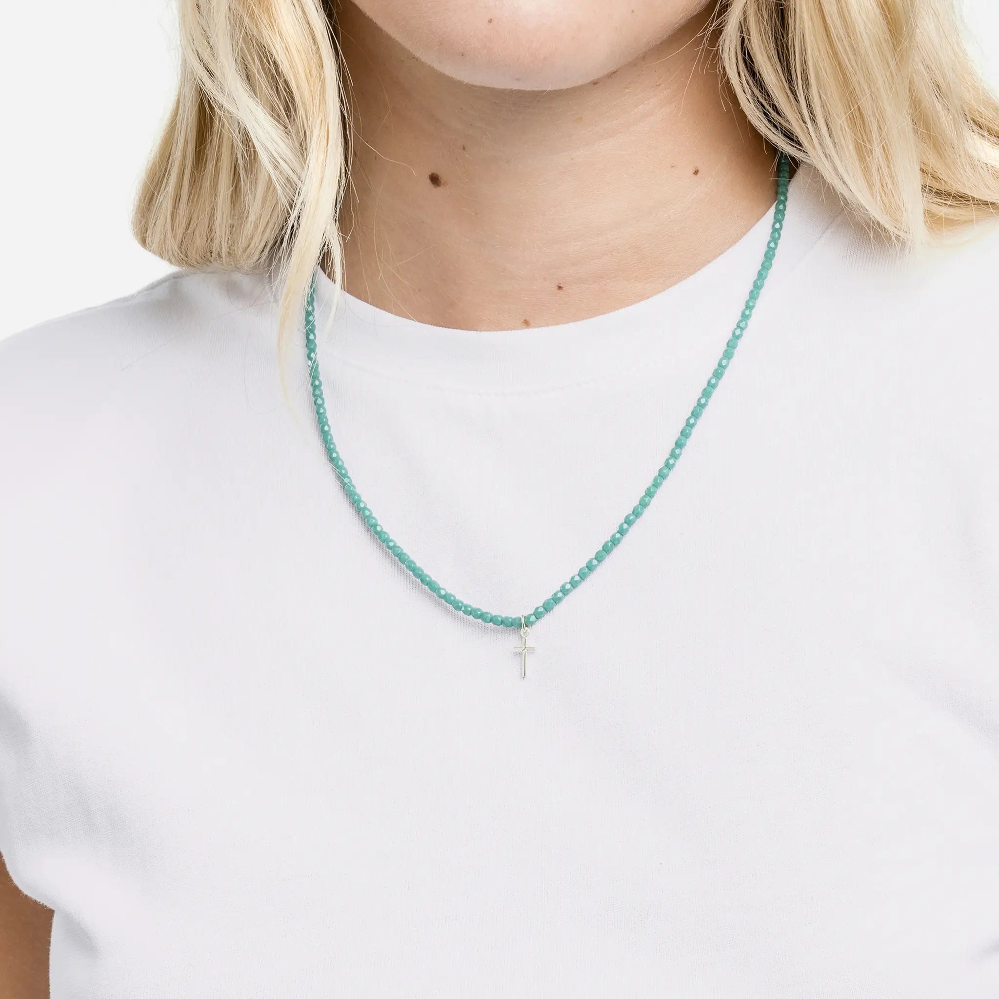 collier / bracelet NEW CROSS SILVER - Turquoise Persian - Têtes Blondes