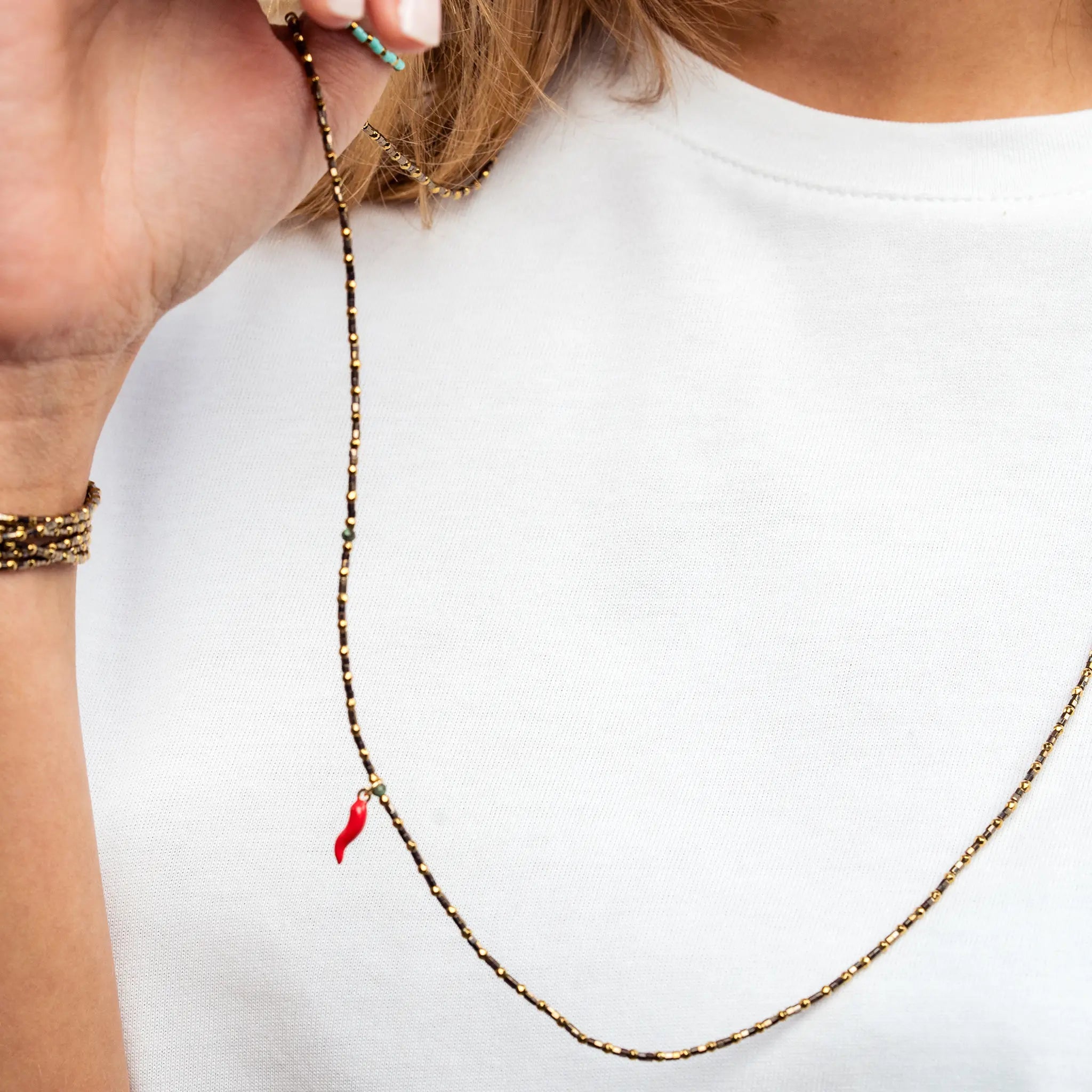 collier / bracelet PIMENT 5 - Gold Métal - Têtes Blondes