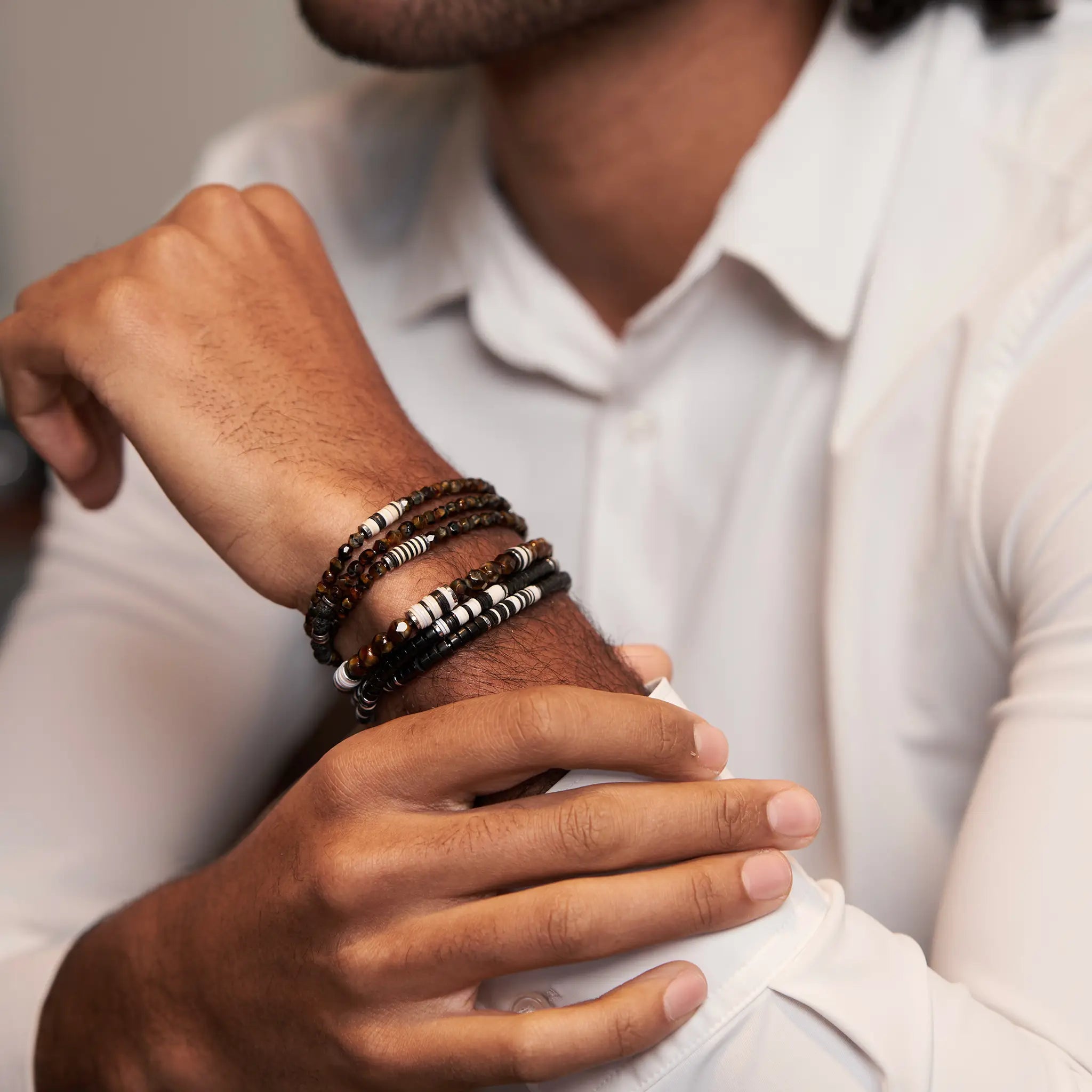 collier / bracelet Sacha 2 tours - Agate noire mate - Têtes Blondes