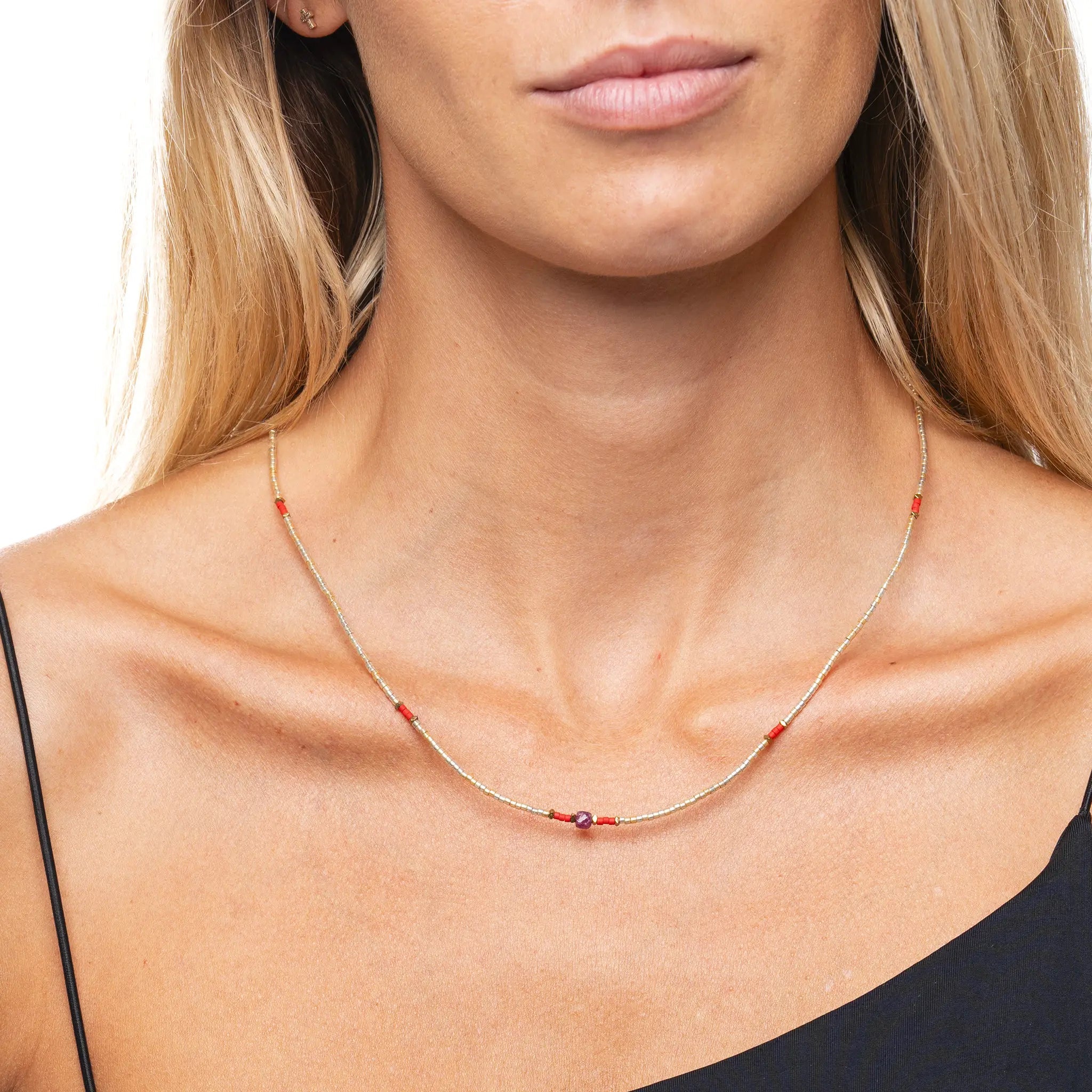 collier / bracelet SLIM - Rubis - Têtes Blondes