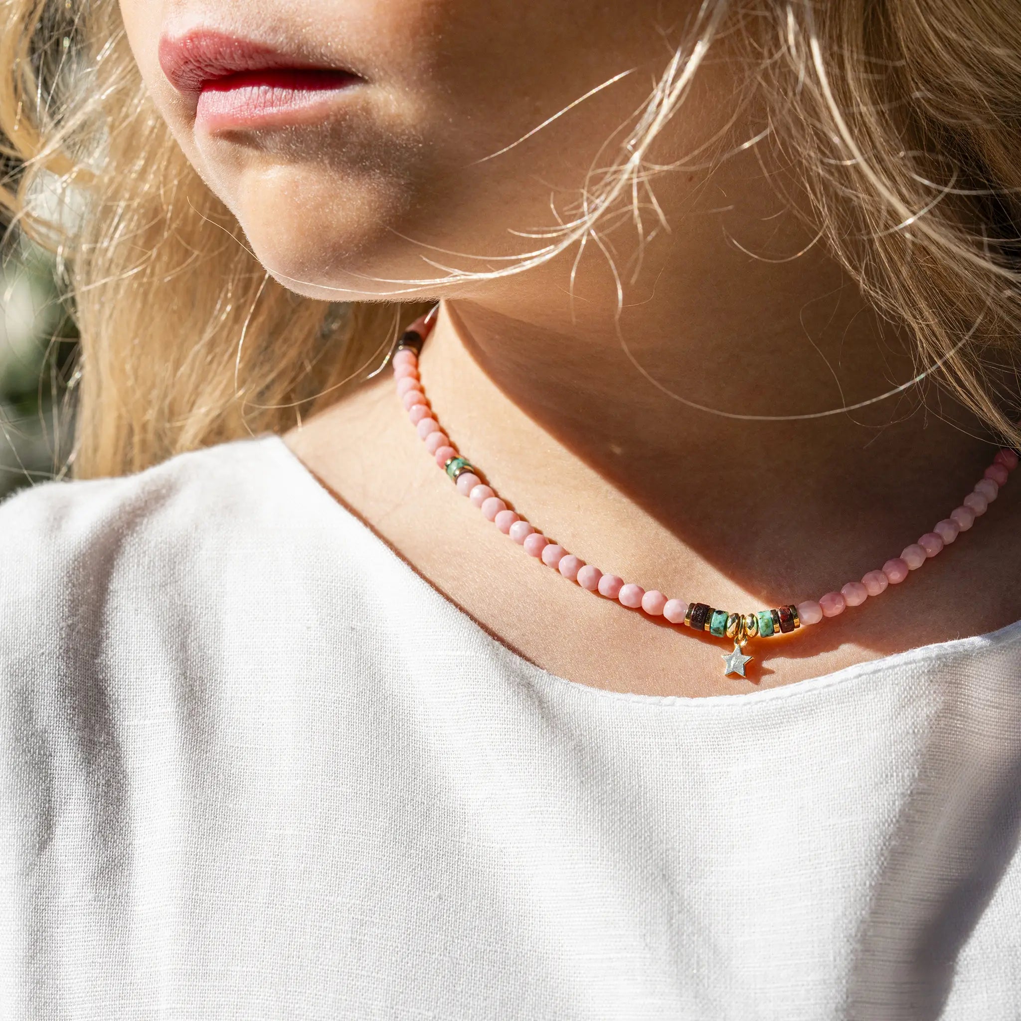 collier / bracelet Star Gold Rose - Jade Émeraude - Têtes Blondes