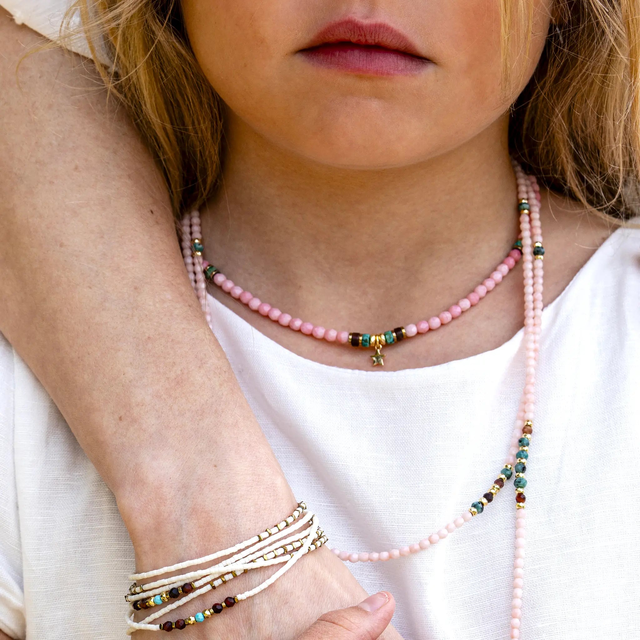 collier / bracelet Star Gold Rose - Jade Émeraude - Têtes Blondes