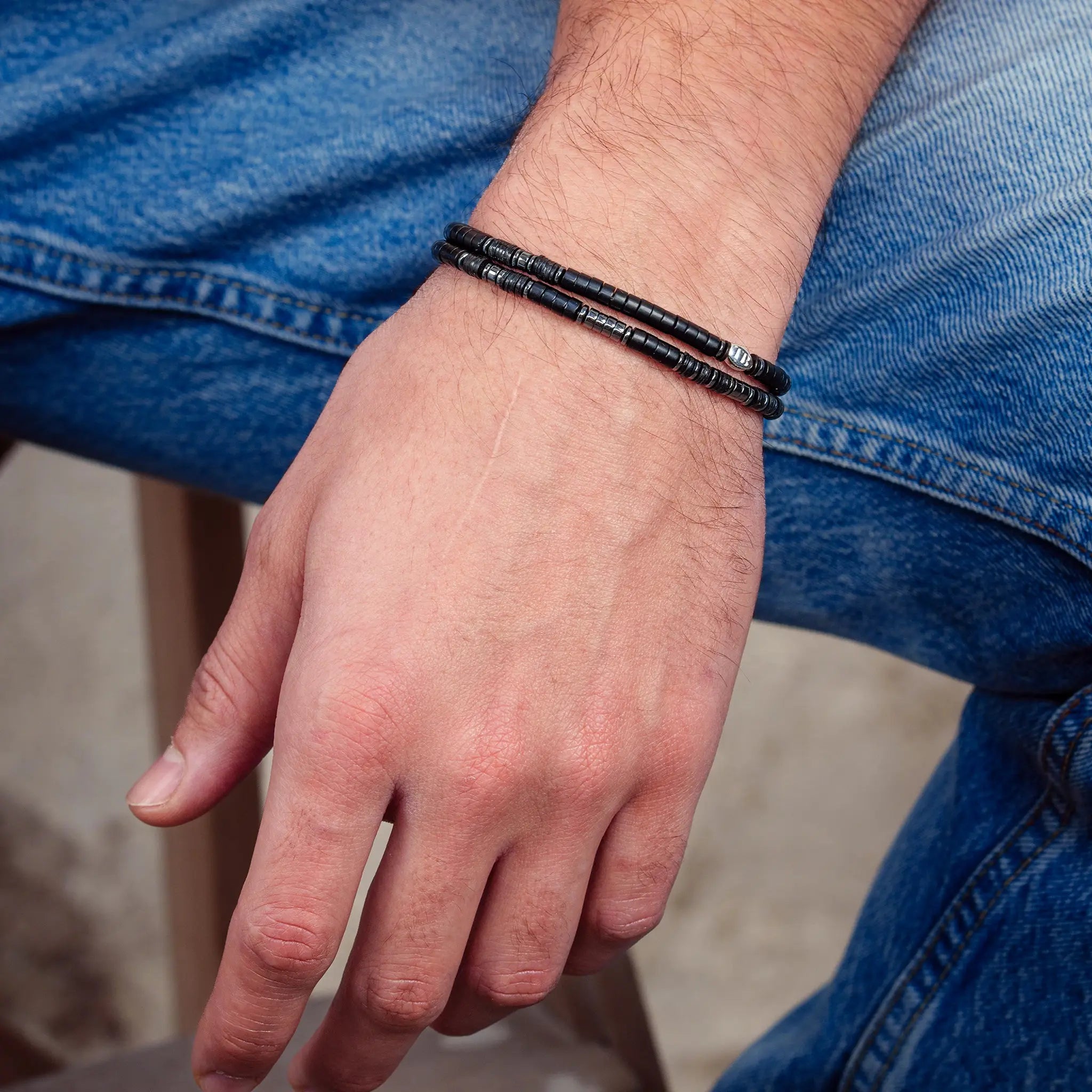 collier / bracelet STONES - Agate Noire - Têtes Blondes