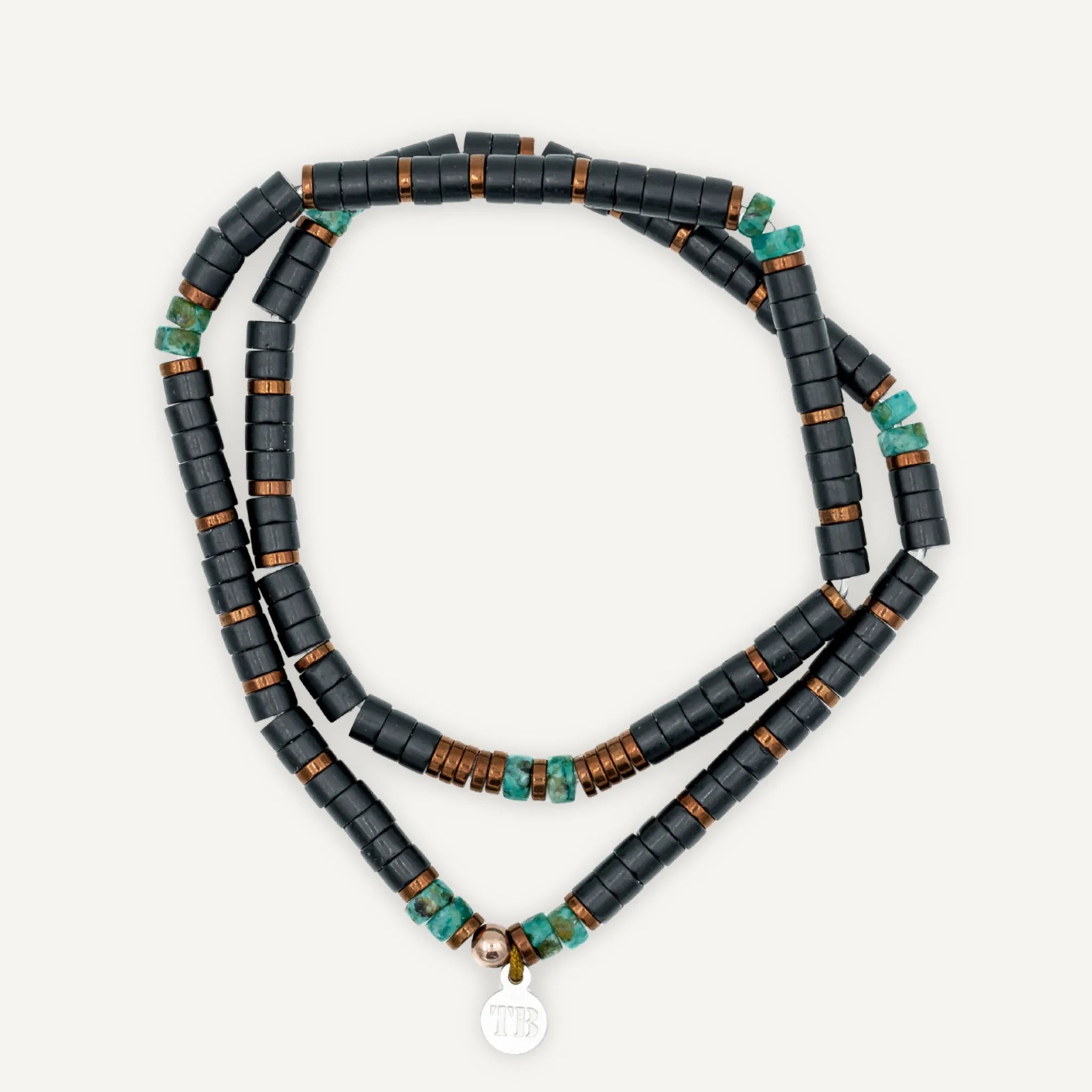 collier / bracelet STONES - Agate Noire & Turquoise Africaine - Têtes Blondes