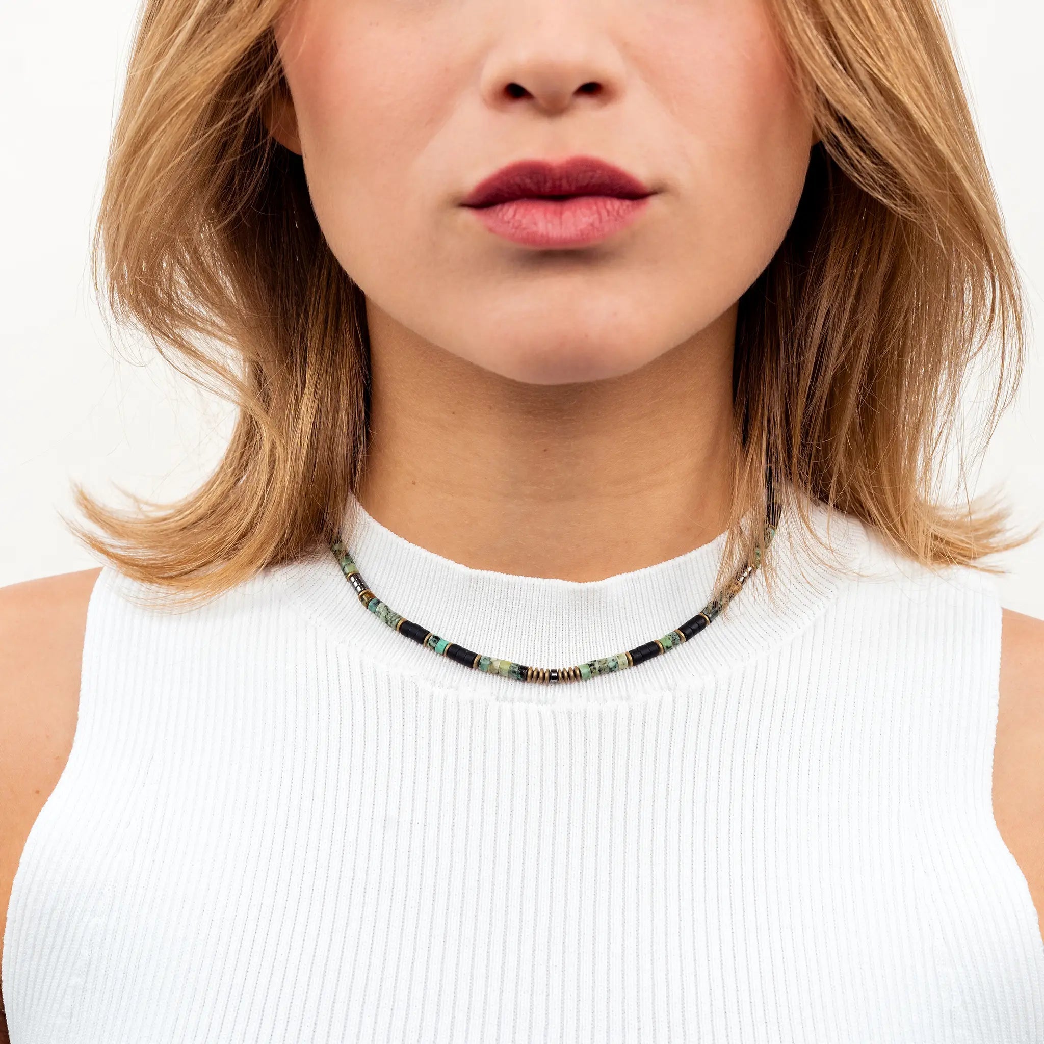 collier / bracelet STONES - Turquoise d'Afrique - Têtes Blondes