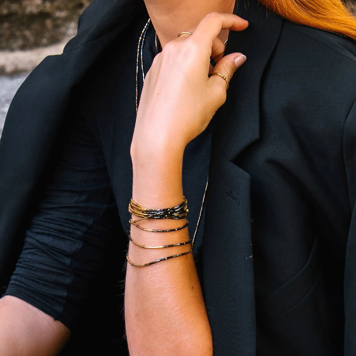 collier / bracelet THEA 6 - Noir & Gold - Têtes Blondes