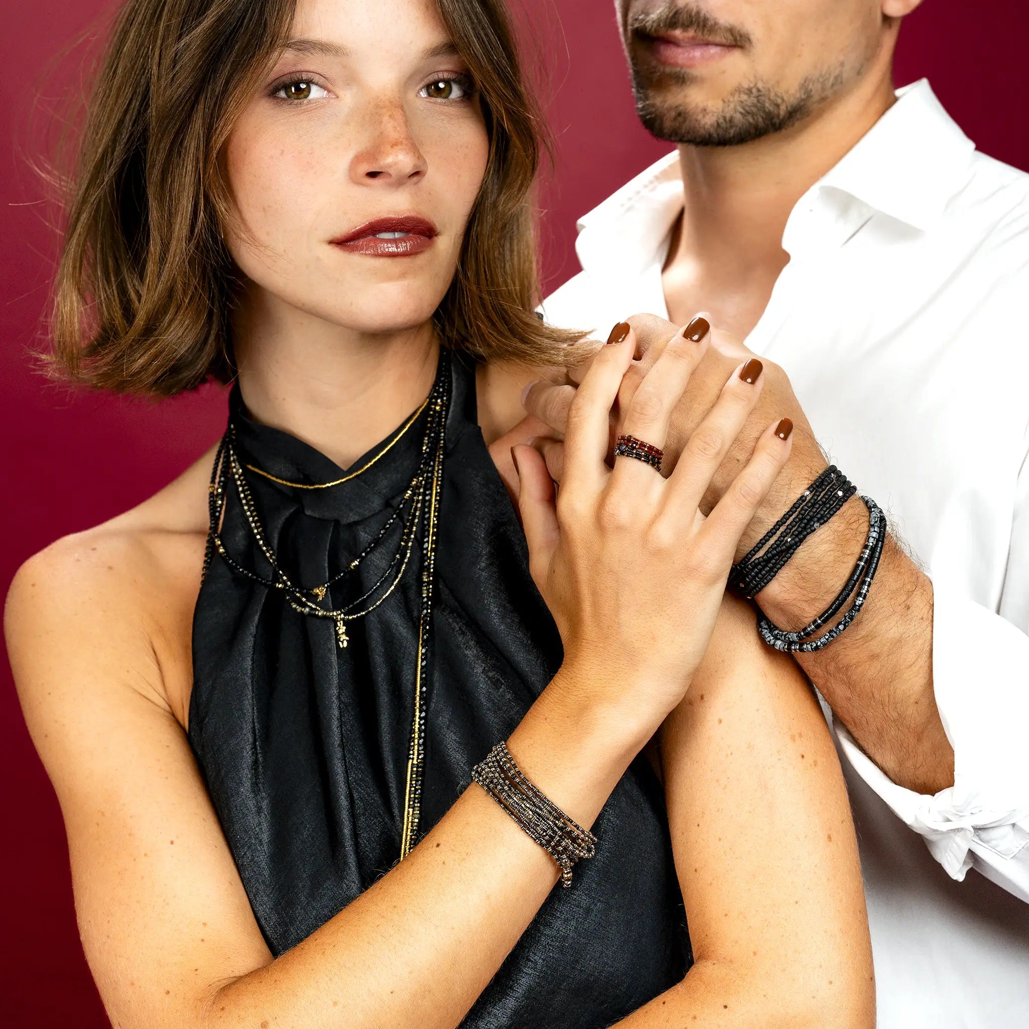 collier / bracelet UGO - Obsidienne - Têtes Blondes