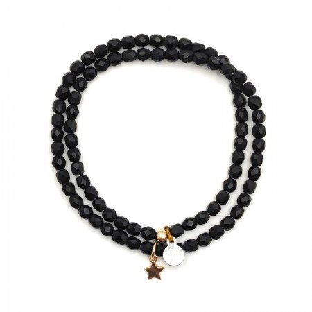 Collier bracelet multirang noir avec une étoile dorée