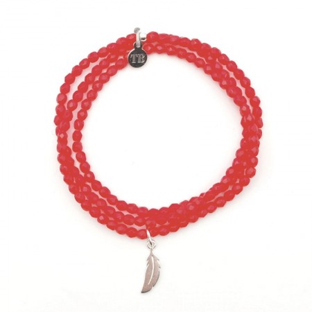 Plume rouge bracelet 3 tours Bracelets