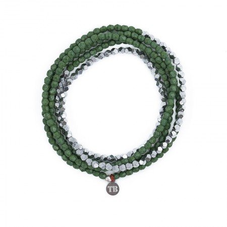SILVER Green Mat 5 Bracelets