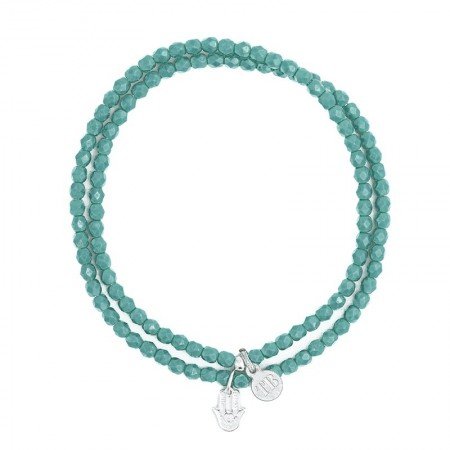 Collier bracelet turquoise multirang Khamsa pendentif argenté